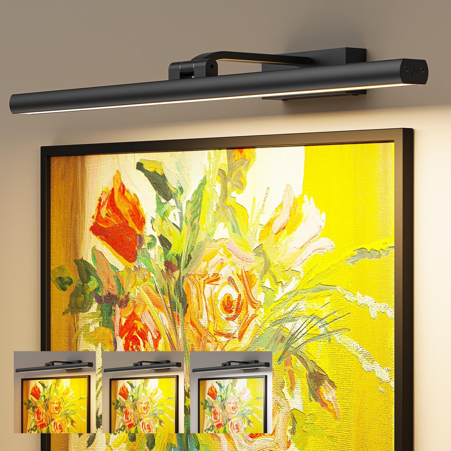 Eclipterra Wireless Picture Lights for Wall, 24in Battery Operated Wall Light for Painting Rechargeable CCT Rotatable Art Gallery Light with Remote