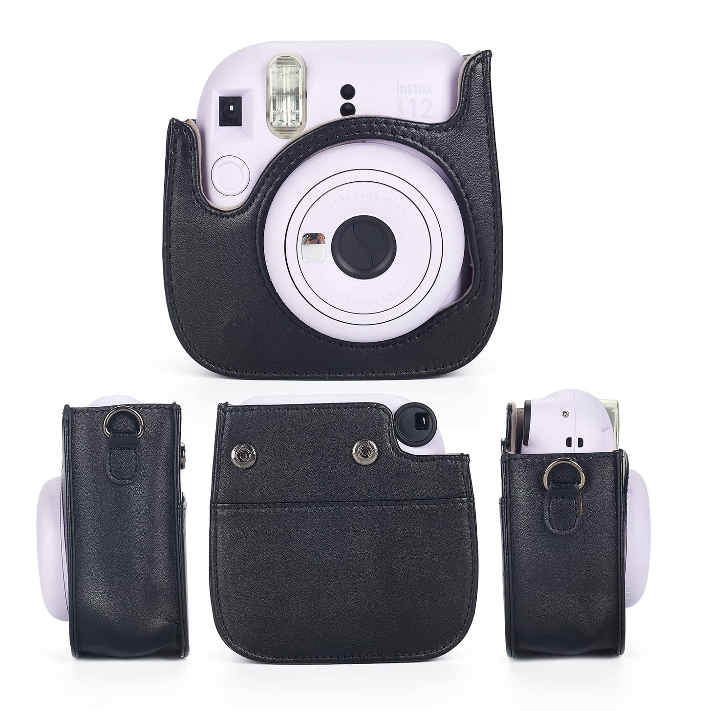 Phetium Instant mini 12 Camera Protective Case Compatible with Instax Mini 12 11,PU Leather Bag with Pocket and Adjustable Shoulder Strap (Black)