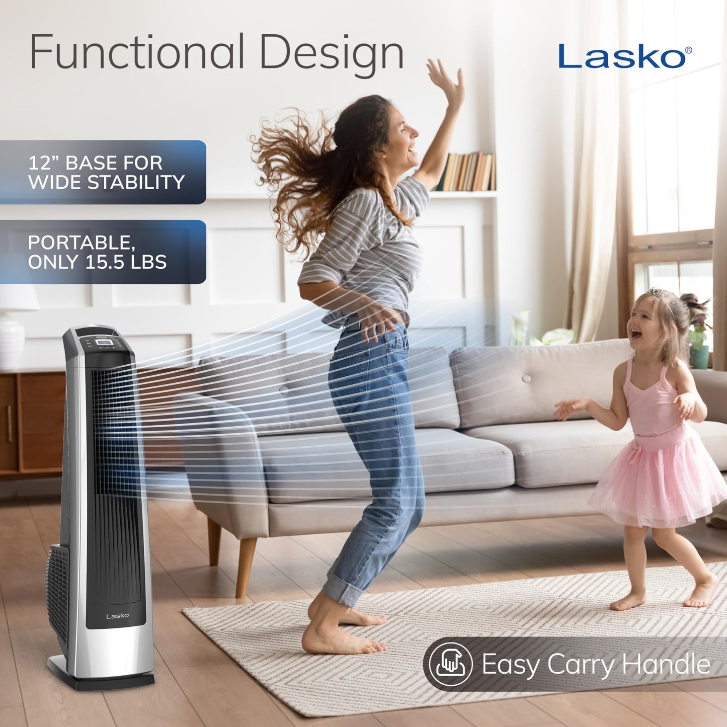 Lasko High Velocity Oscillating Tower Fan - 35" - U35115 - Silver/Black