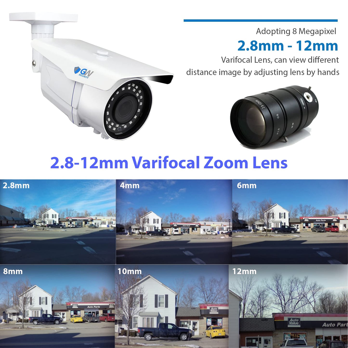 GW Security 4K 8MP 2.8-12mm Varifocal Zoom Lens Outdoor/Indoor PoE IP Bullet Security Camera, 196ft IR Night Vision (GW8080IP POE)