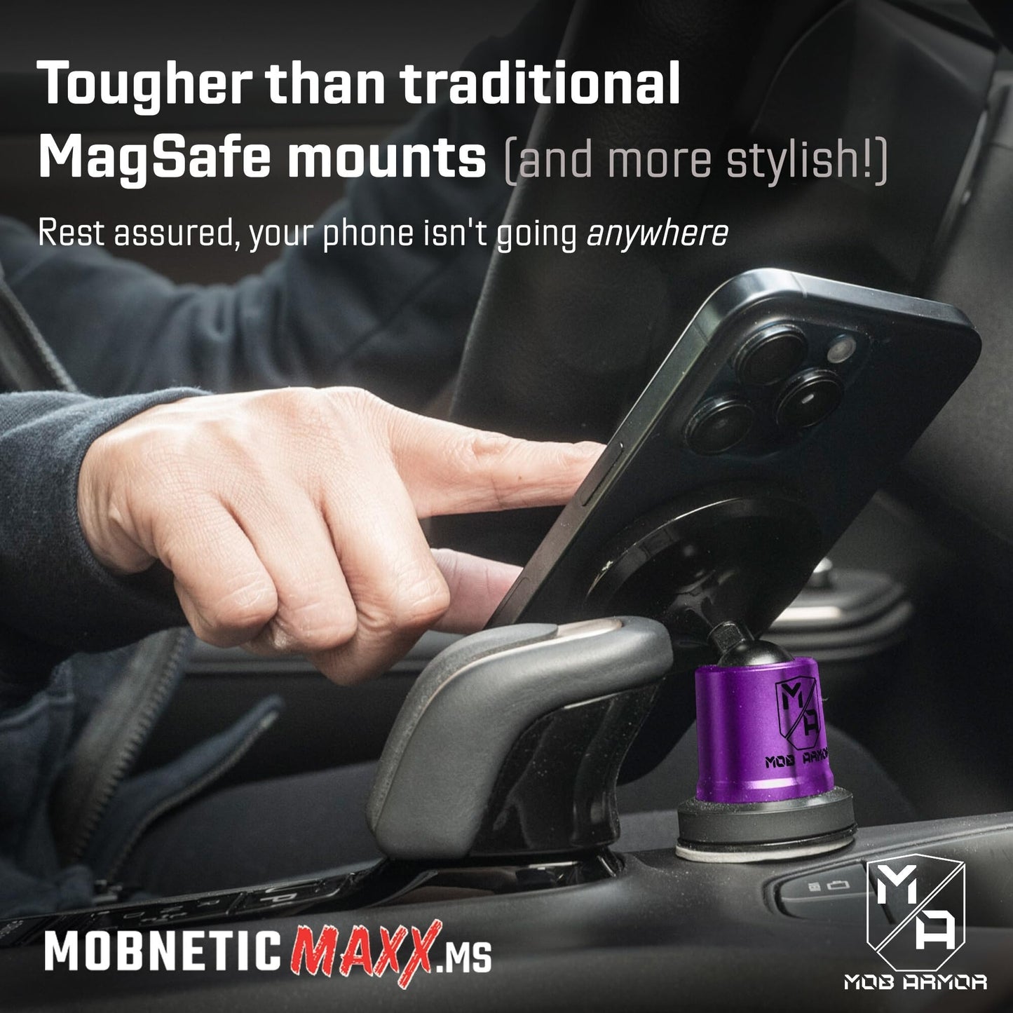 Mob Armor MobNetic Maxx MS - MagSafe Compatible Car Phone Mount w/ 90º Tilt, 360º Rotation & Durable Aluminum Build, Magnetic Holder for iPhone