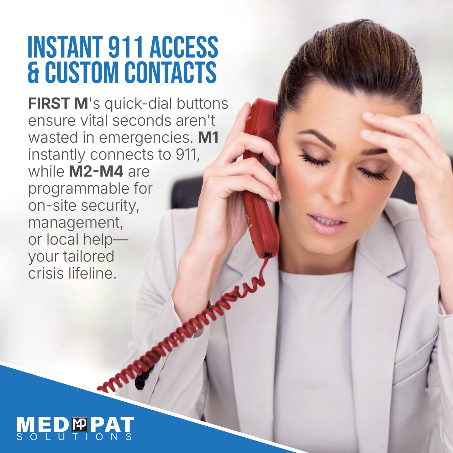 Med-Pat First M by TAFEA Emergency Phone | One-Button 911 Dialer -Programmable M2-M4 Contacts - Hands-Free Emergency Listening - Loud Ringer - Gyms