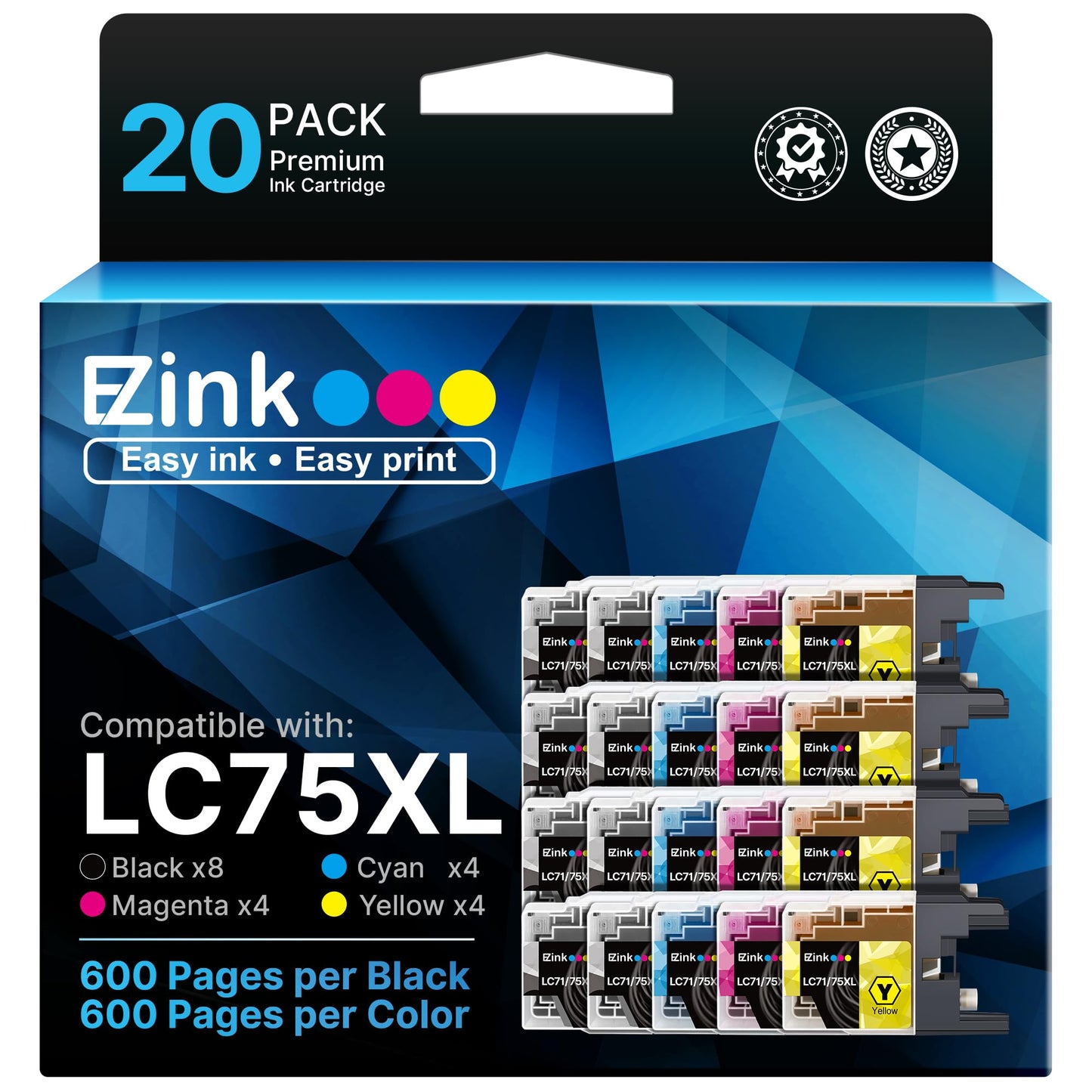 E-Z Ink Compatible Replacement for Brother LC75 LC71 Ink Cartridges 20packs