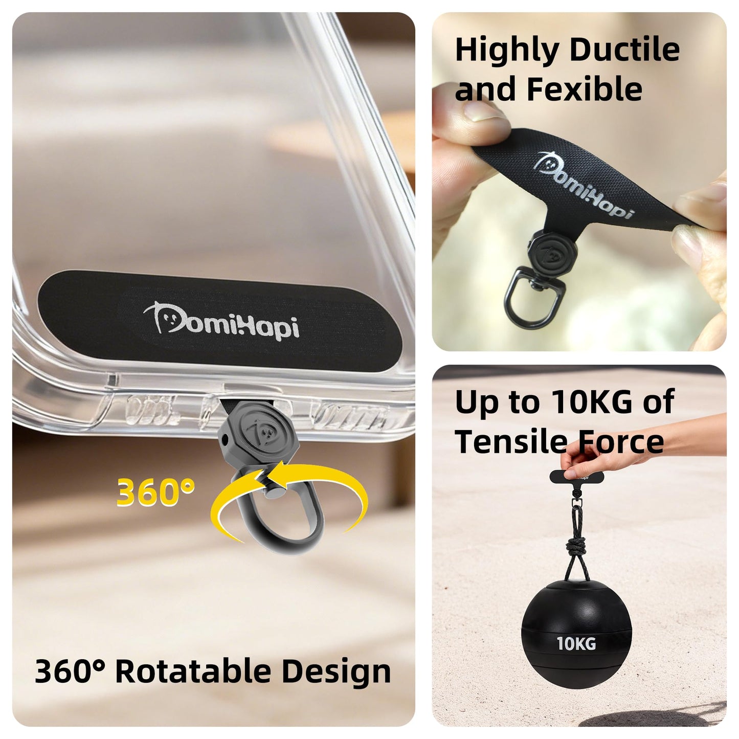 DomiHapi Phone Tether Tab, 4-Pack 360° Rotatable Secure Anti-Drop Lanyard & Wrist Strap Compatible Patch for Cell Phone Case