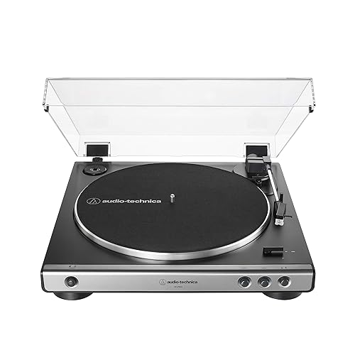 Audio-Technica at-LP60X-GM Fully Automatic Belt-Drive Stereo Turntable, Gunmetal/Black, Hi-Fidelity, Plays 33 -1/3 and 45 RPM Vinyl Records, Dust