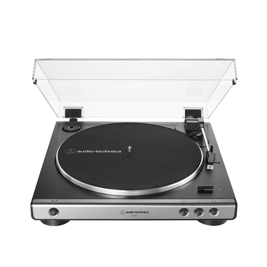 Audio-Technica at-LP60X-GM Fully Automatic Belt-Drive Stereo Turntable, Gunmetal/Black, Hi-Fidelity, Plays 33 -1/3 and 45 RPM Vinyl Records, Dust