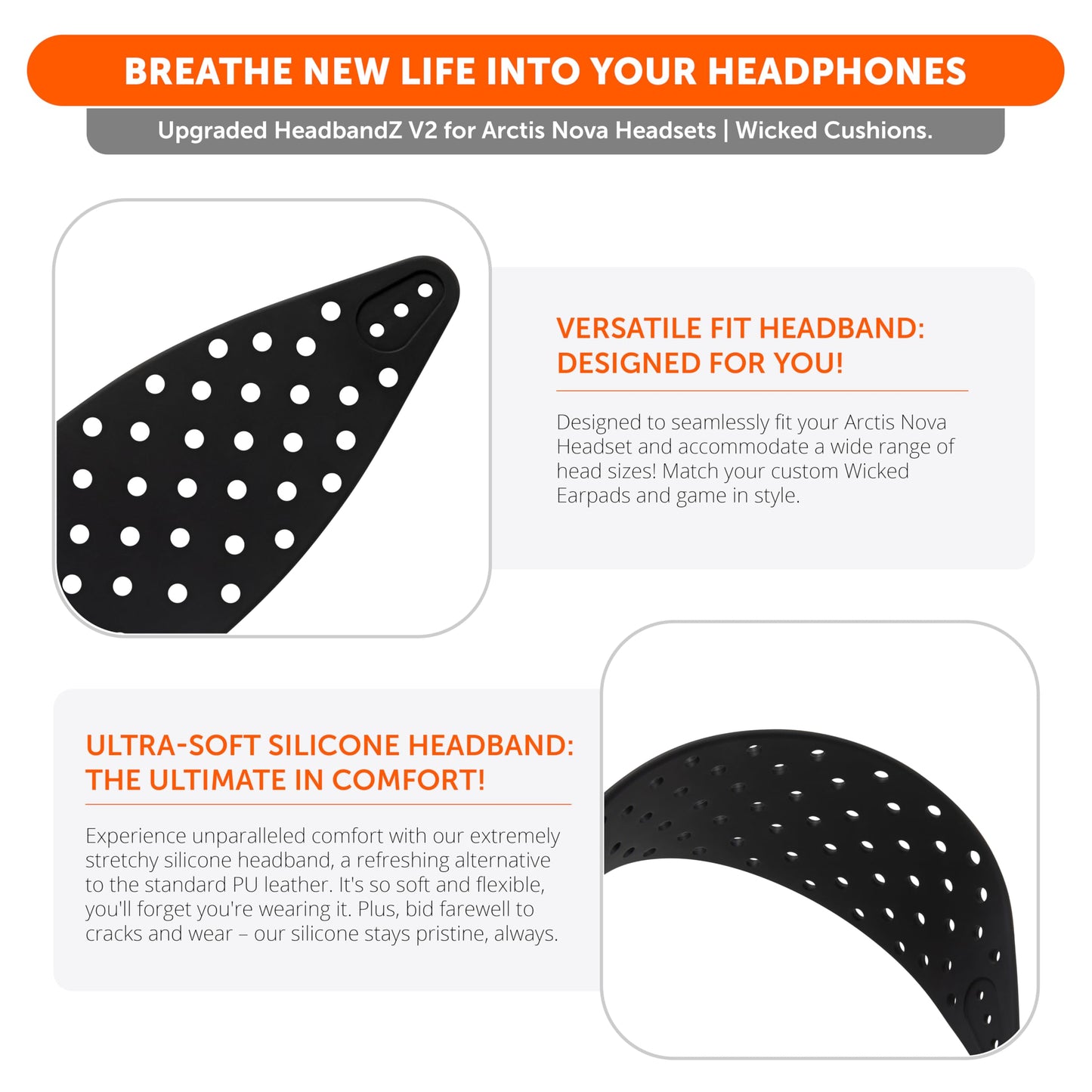 WC HeadbandZ Arctis Nova V2 - Upgraded Wide Silicone Headband Compatible with Arctis Nova Headsets by Wicked Cushions | Wider Weight-Distributing