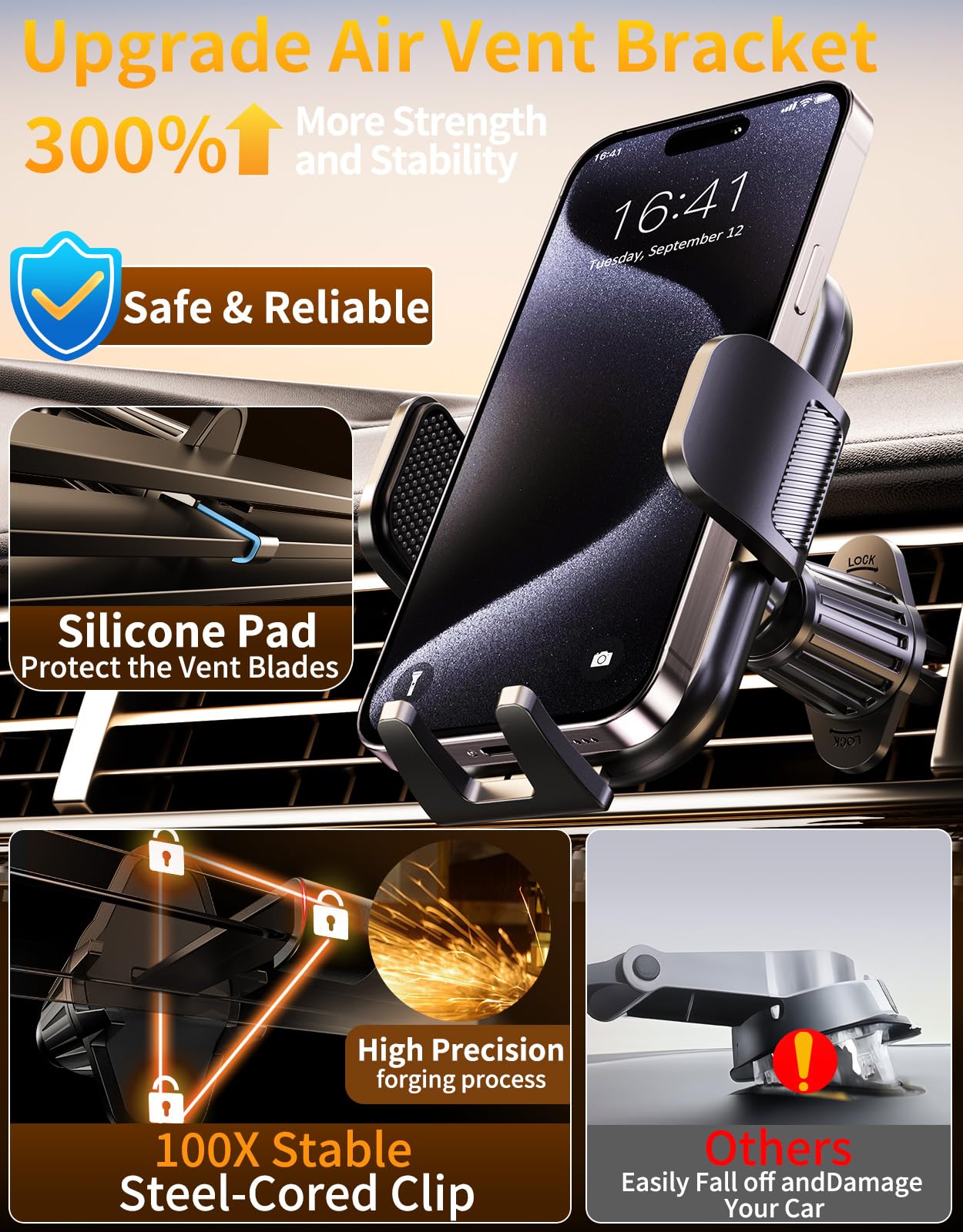 Upgraded Car Phone Holder, Metal Hook Clip Car Vent Phone Mount, Hands-Free Vent Phone Holders for your car, Compatible with iPhone series, Android