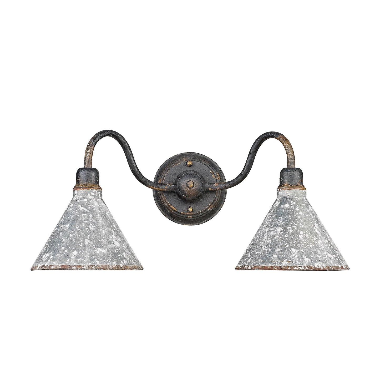 Golden Lighting 0877-BA2 ABI-GV Jasper 2 Bath Vanity Light, Antique Black Iron with Galvanized Steel Shade- Bathroom Vanity Light, Bathroom Light