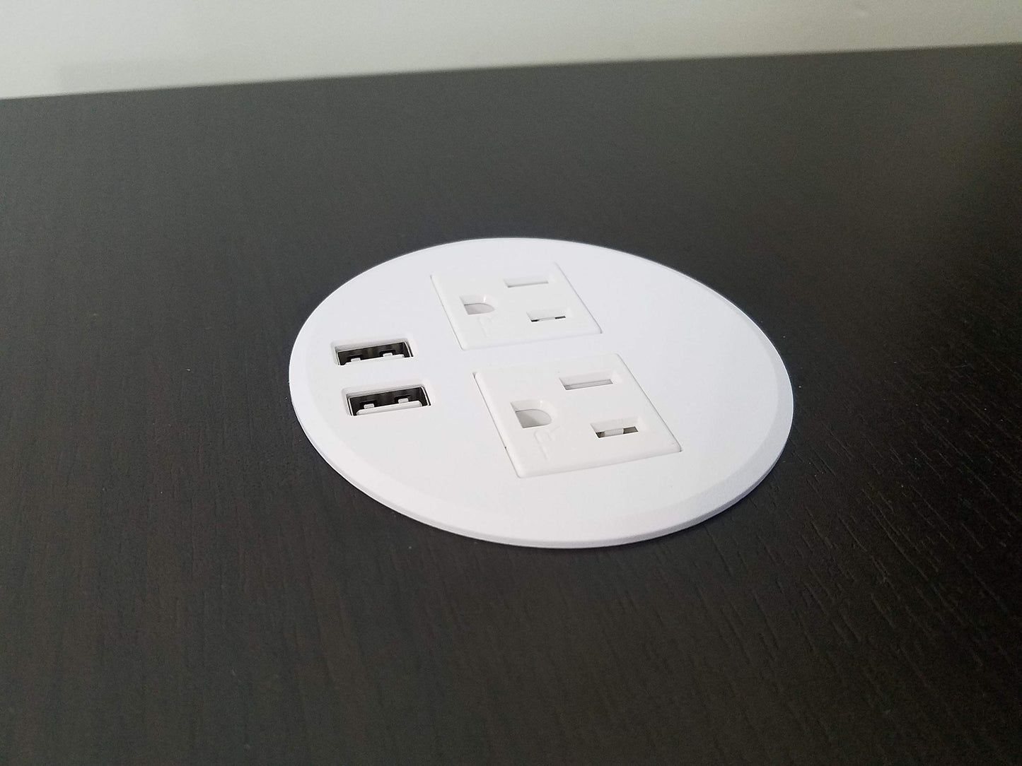 Desktop Power Grommet Outlet Data Center Fit 3" Hole No Drilling Required if you have 3" Hole, 2 Outlet W/2 USB Ports (WHITE - 3" (6ft Power Cord)