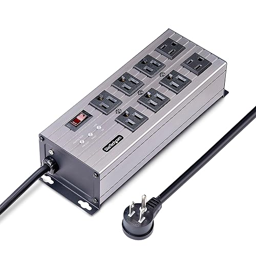 StarTech.com Flat Plug 8-Outlet Heavy Duty Industrial Power Strip 125V/15A with Surge Protector, EMI/RFI Isolation, Mountable PDU, 12ft/3.6m Extension