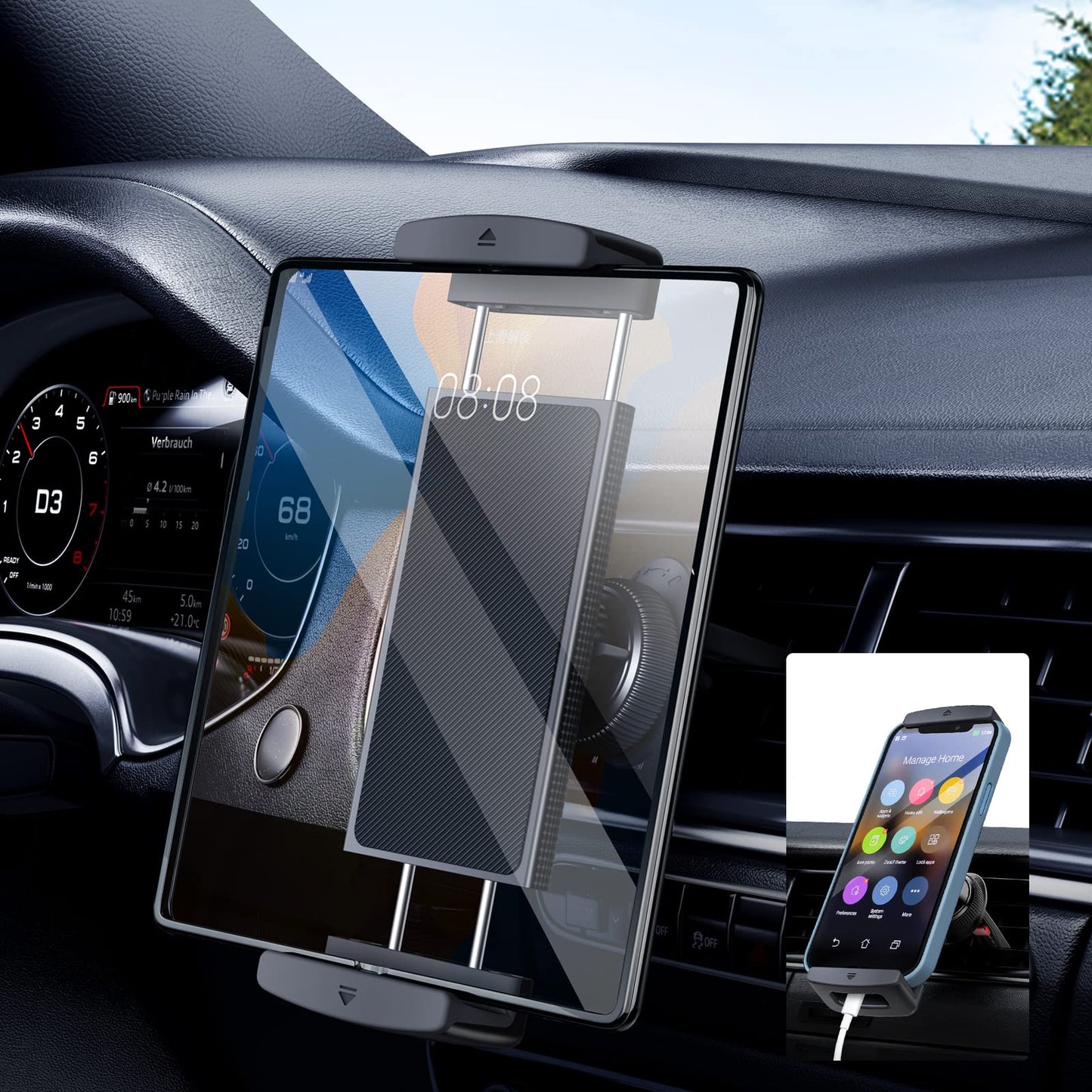 xuenair iPad mini Car Mount, [360° Rotatable& Firmly Grip & Never Fall Off] Air Vent Tablet Mount for Car, Z Fold 6 Accessories for iPad Pro Air Mini