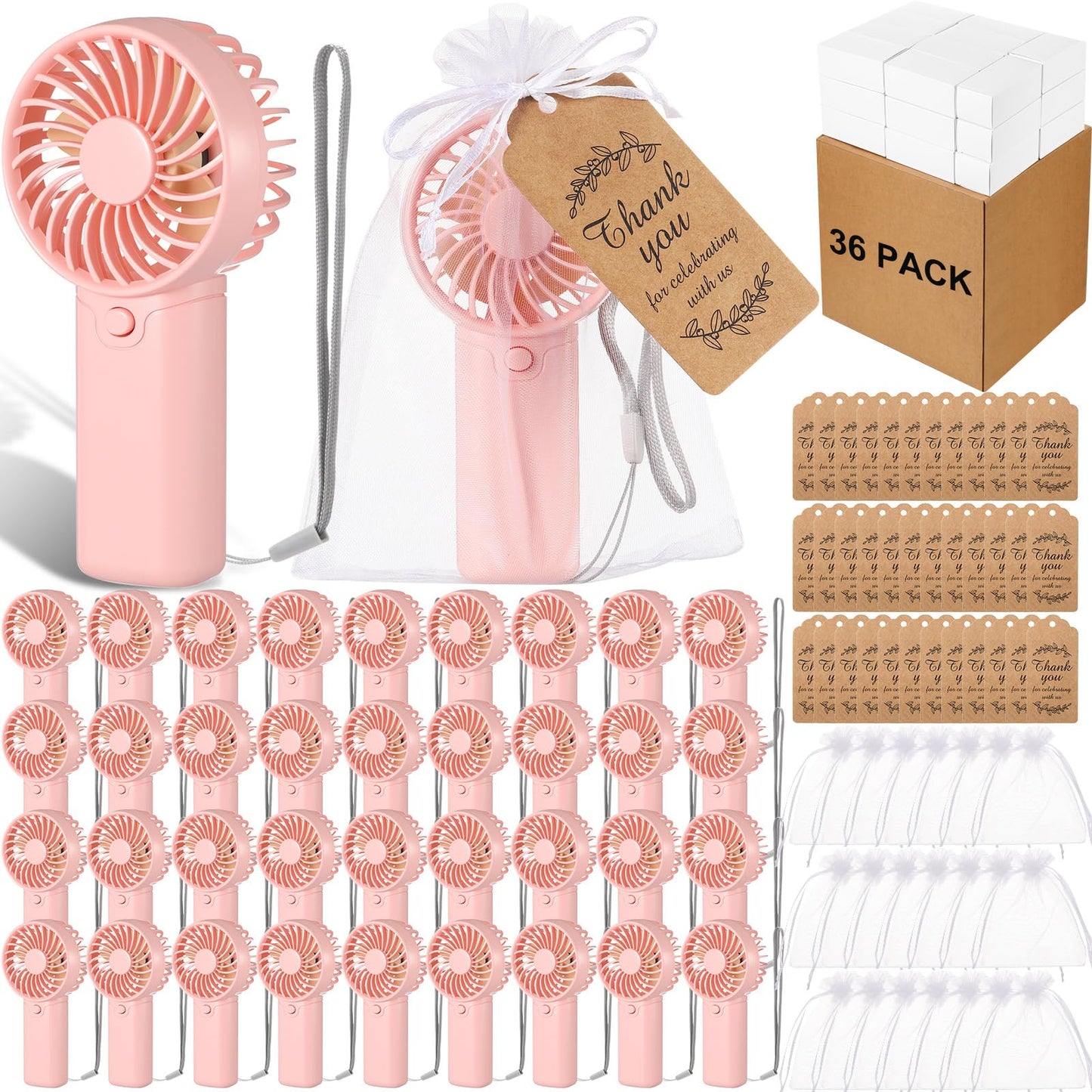Mudder 36 Set Mini Handheld Fans Bulk, Folding for Wedding Gifts,Pink