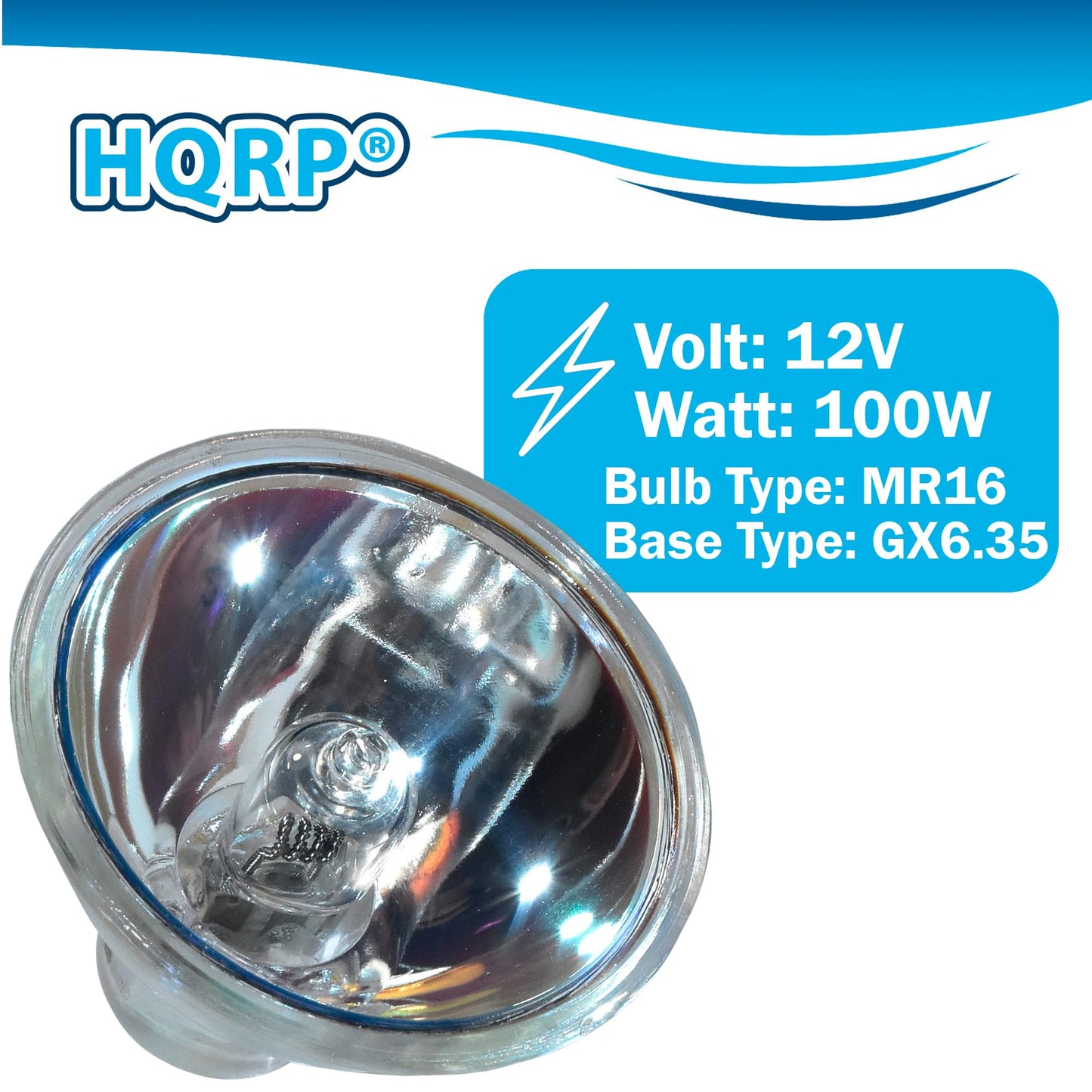HQRP 12V 100W MR16 Shape GZ6.35 Bi-Pin Base Halogen Lamp Bulb for Sankyo Sound 700 / Dualux 1000H / Dualux 1000-H Replacement Plus Coaster