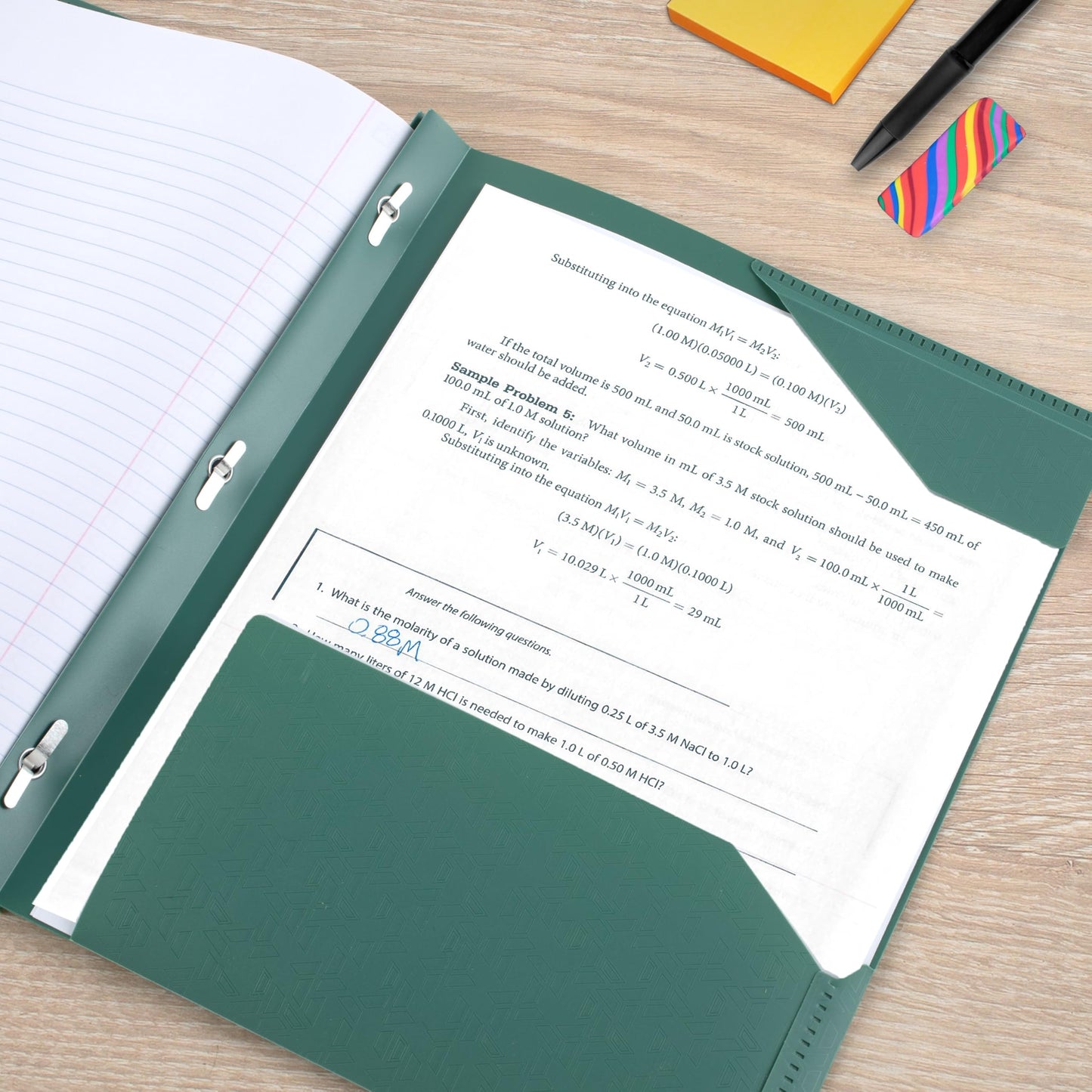 Five Star 2-Pocket Plastic Folder with Stay-Put Tabs and Prong Fasteners, Holds 8.5" x 11" Paper, Assorted Colors, 4 Pack (340300B)
