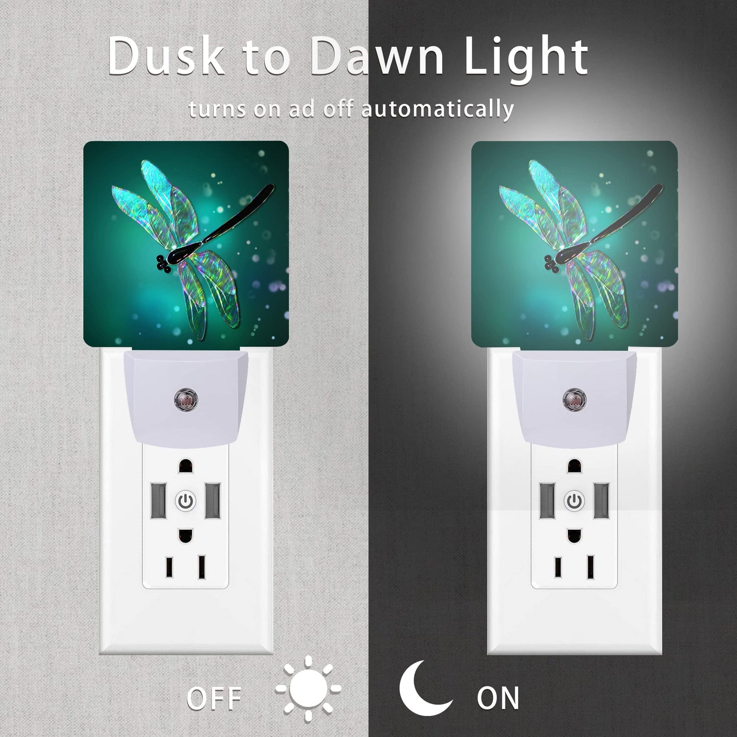 Oeaskly Dragonfly Night Light,Fantasy Green Dragonfly Plug-in Night Lights with Dusk-to-Dawn Sensor for Bedroom, Bathroom and Living Room Sleep