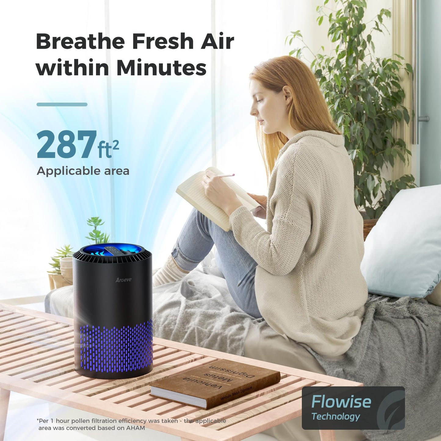 AROEVE Air Purifiers for Bedroom with Sleep Mode Speed Control-MK01A(Black)