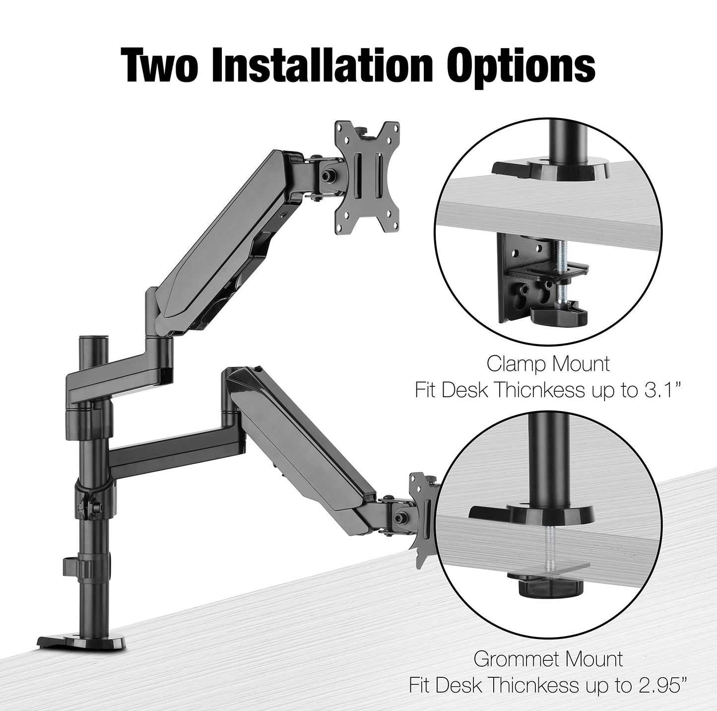 TechOrbits Triple/Double/Single Monitor Mount Stand - Computer Screen Desk Gas Spring Arm (Dual Monitor - Black)