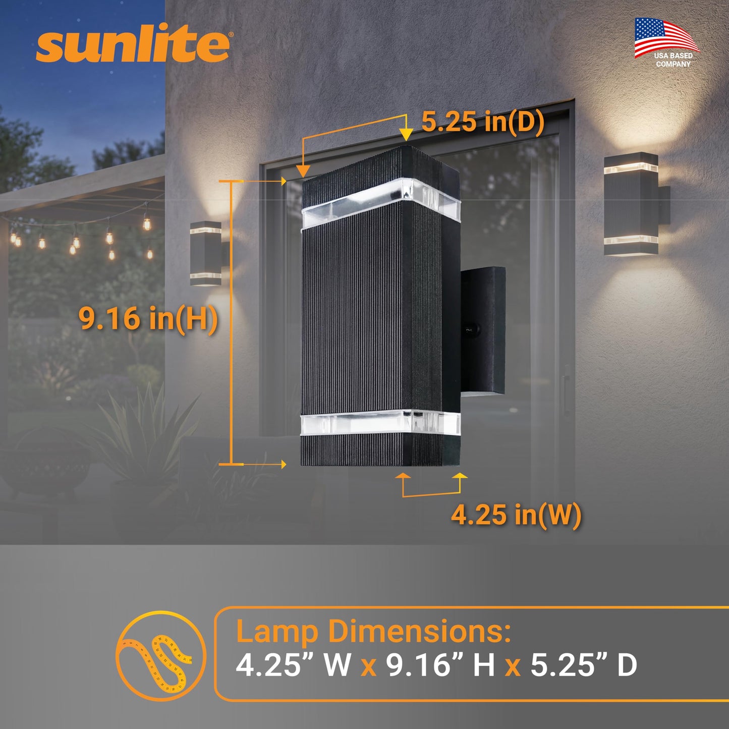 Sunlite LED Rectangle Up/Down Outdoor Wall Sconce Fixture, 12 Watts (120W=), Multi-Volt, 850 Lumens, Color Selectable 30K/40K/50K, 80 CRI, Dimmable