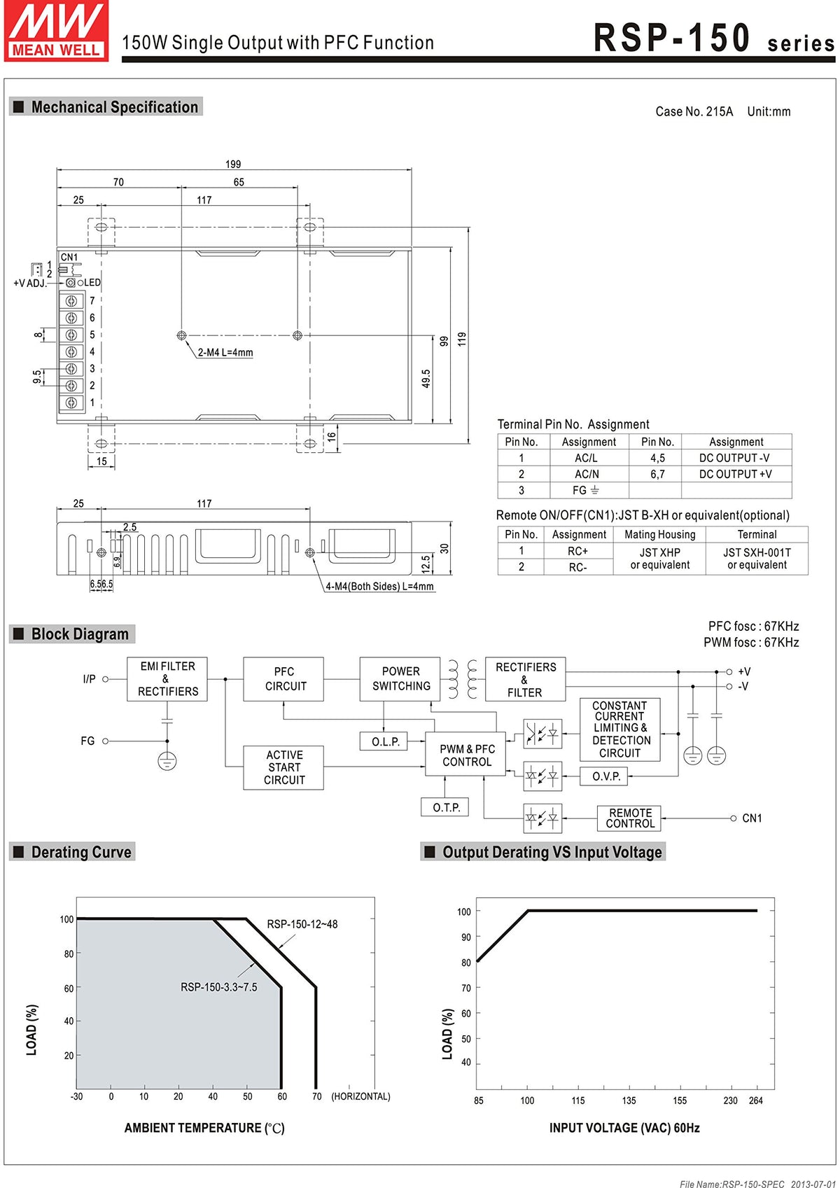 MEAN WELL RSP-150-7.5 1 Output, 150W, 7.5V@20A, AC/DC Power Supply