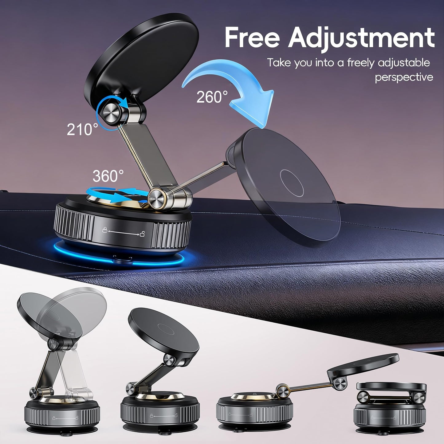 Magnetic Phone Holder for Car 2026 Heavy Duty Model 360° Adjustable Vacuum Suction Car Magsafe Phone Mount Cell Phone Holders for Your Car for iPhone