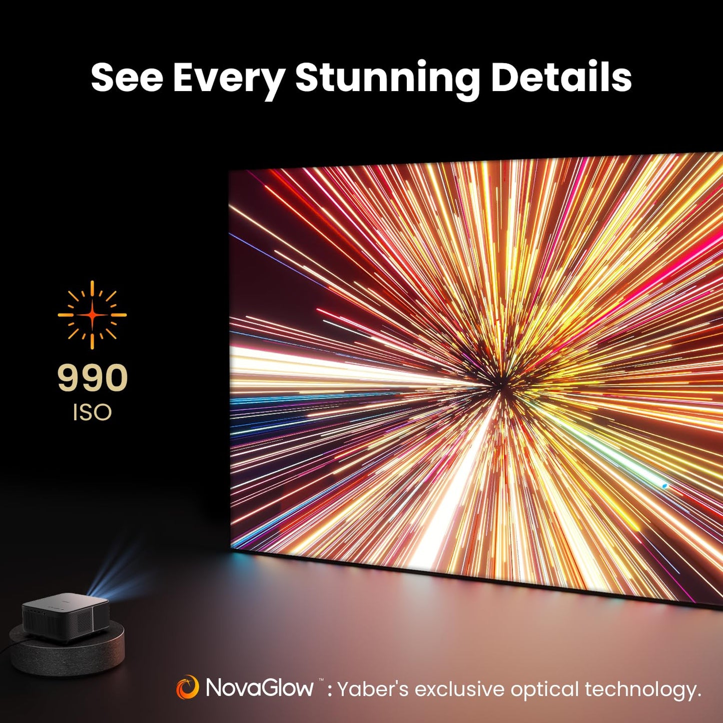 Yaber K3 Projector 990 ISO Smart Projector with Google TV, 30W Speaker Sound by JBL, Dolby Audio, Movie Projector with WiFi6 and Bluetooth, 7000+app