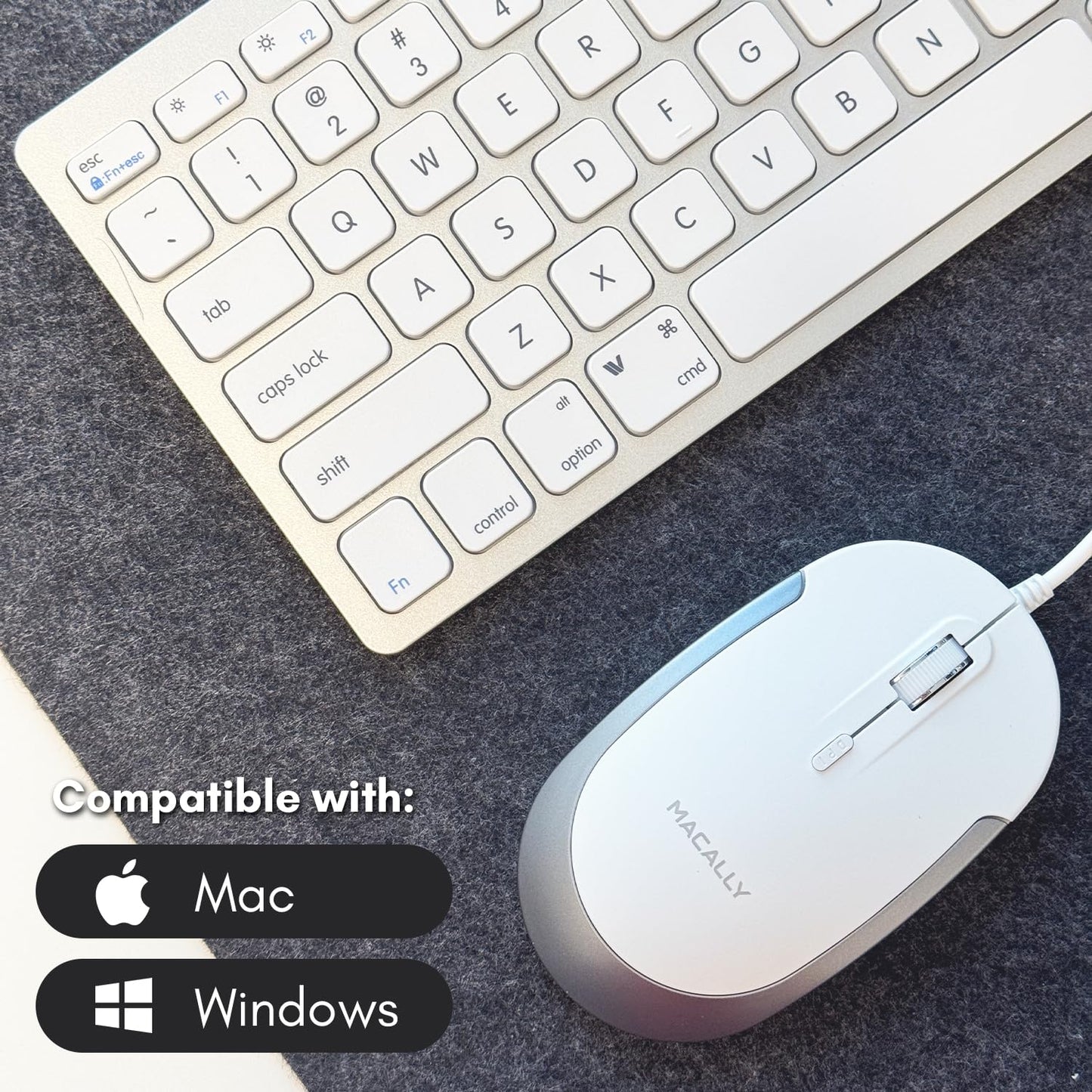 Macally USB Wired Keyboard and Mouse Combo for Mac and PC - Save Space with a Compact Small Apple Keyboard and Mouse for MacBook Pro/Air, iMac