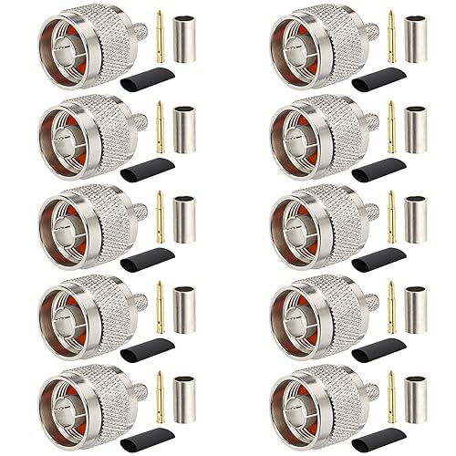 MOOKEERF N Male Plug Crimp Coax Connector Adapter for RG58 LMR195 KSR195 RG400 3D-FB Cable (10 Pack)