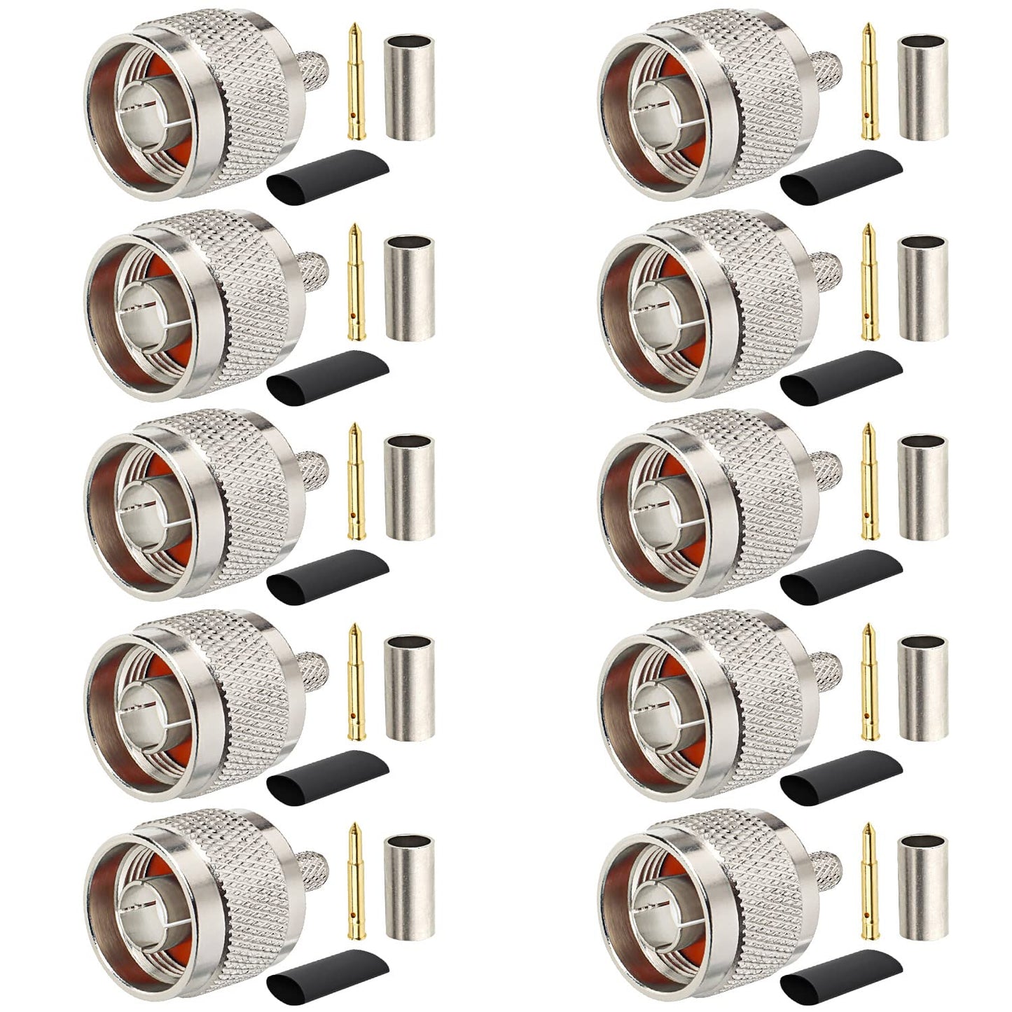 MOOKEERF N Male Plug Crimp Coax Connector Adapter for RG58 LMR195 KSR195 RG400 3D-FB Cable (10 Pack)