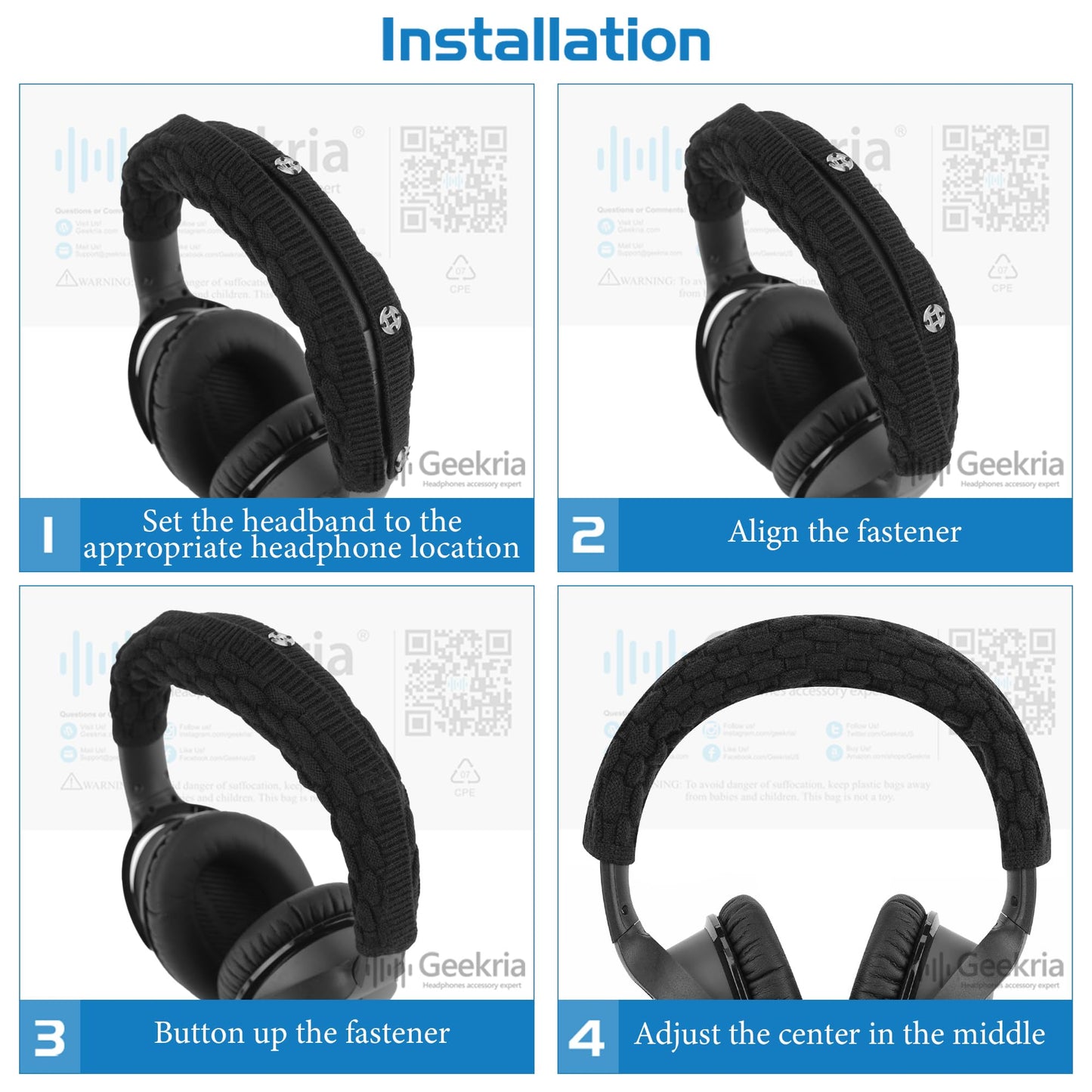 Geekria Knit Fabric Headband Cover Compatible with Bose QC35 II, QC25, QC15, QC2 Headphones, Head Cushion Replacement Repair Part, Easy DIY