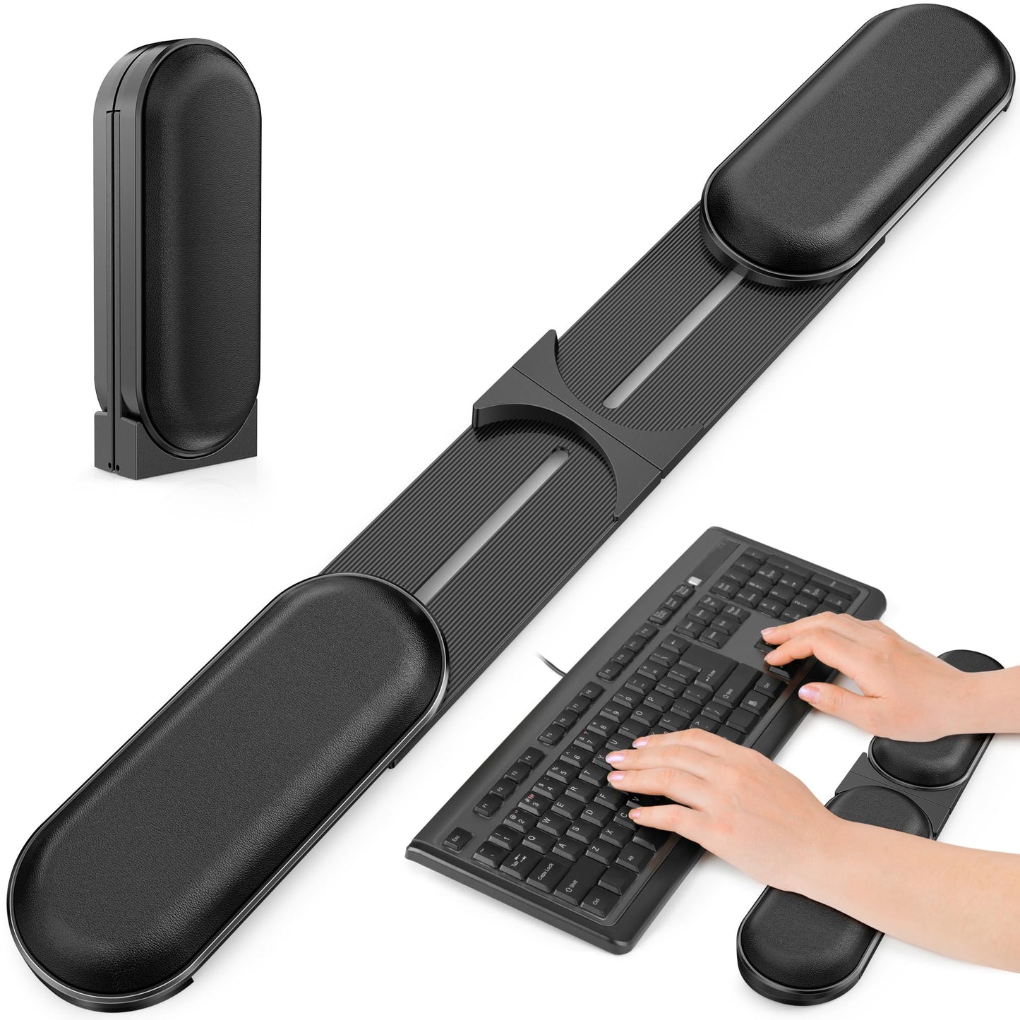 DeskLogics Adjustable Keyboard Wrist Rest, Extendable 16.57" to 25.17" Length & -30° to 30° Angle, Foldable Ergonomic Memory Foam Support for PC