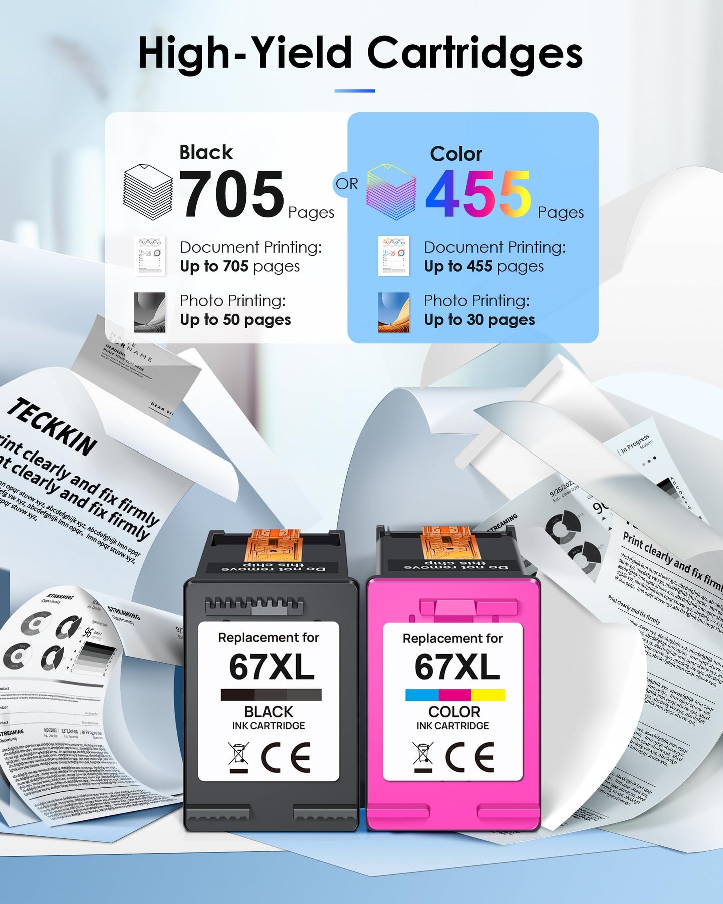 67XL Ink Cartridges Black/Color Combo Pack Replacement for HP Ink 67 67XL Printer Ink Works for HP DeskJet 2855e 2800e 2755e 2827e 4255e 4227e 4155e