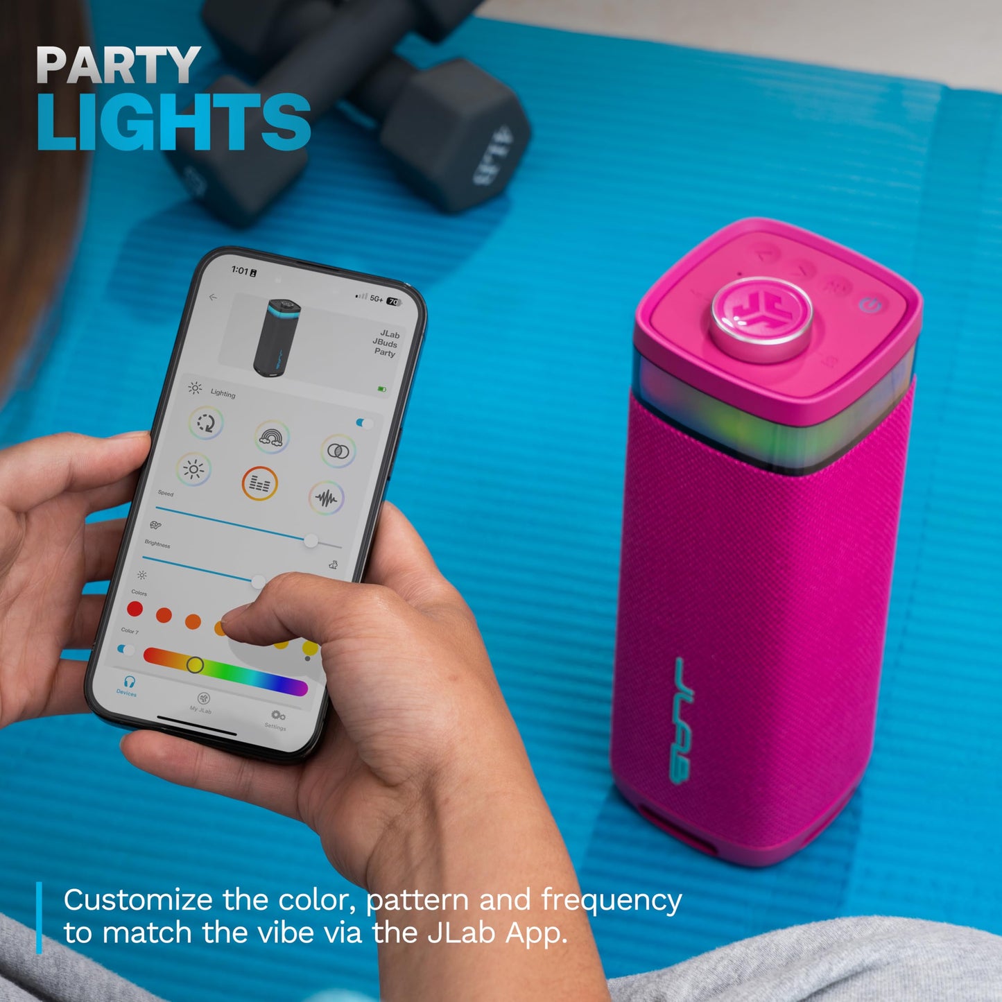 JLab JBuds Party Portable Bluetooth Speaker, 2 Full-Range Drivers + 2 Passive Woofers, IP56 Waterproof, 12 Hours Playtime, Connect Multiple Speakers