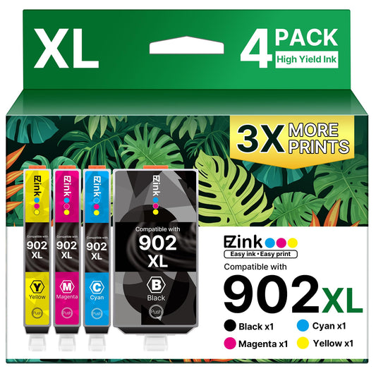 E-Z Ink Compatible 902 902XL Ink Cartridges for HP Printers Replacement for HP 902XL Ink Cartridges Combo Pack 4 Pack for Officejet Pro 6978 6968 6960