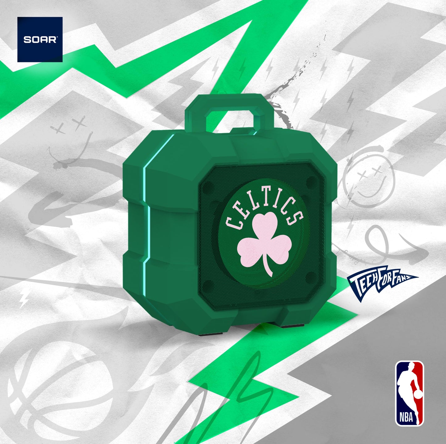 SOAR NBA Shockbox LED Wireless Bluetooth Speaker - Water Resistant IPX4, 5.0 Bluetooth with Over 5 Hours of Play Time - Small Portable Speaker