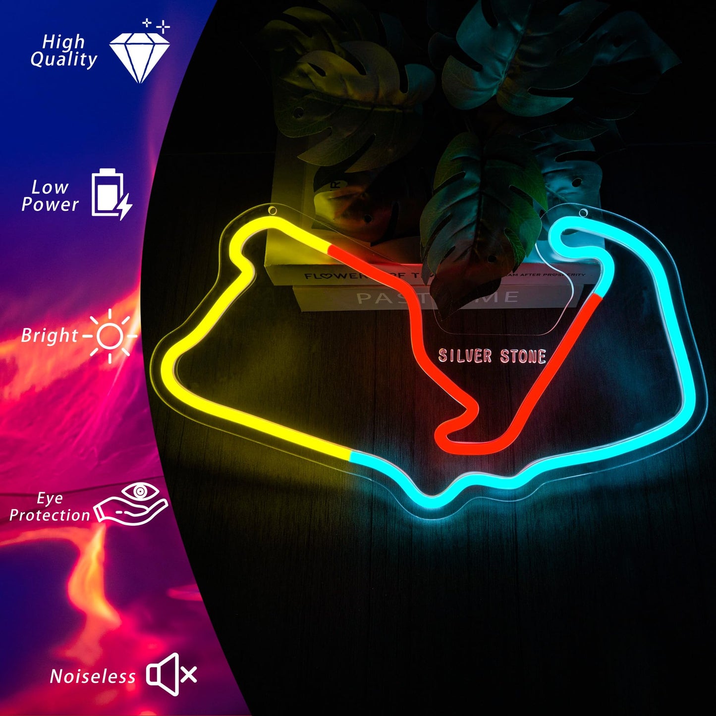 Silver Stone Neon Sign for Wall Decor USB Powered Wall Art Racing Track Neon Light Dimmable Led Sign for Man Cave Garage Game Room Gift for Formula 1