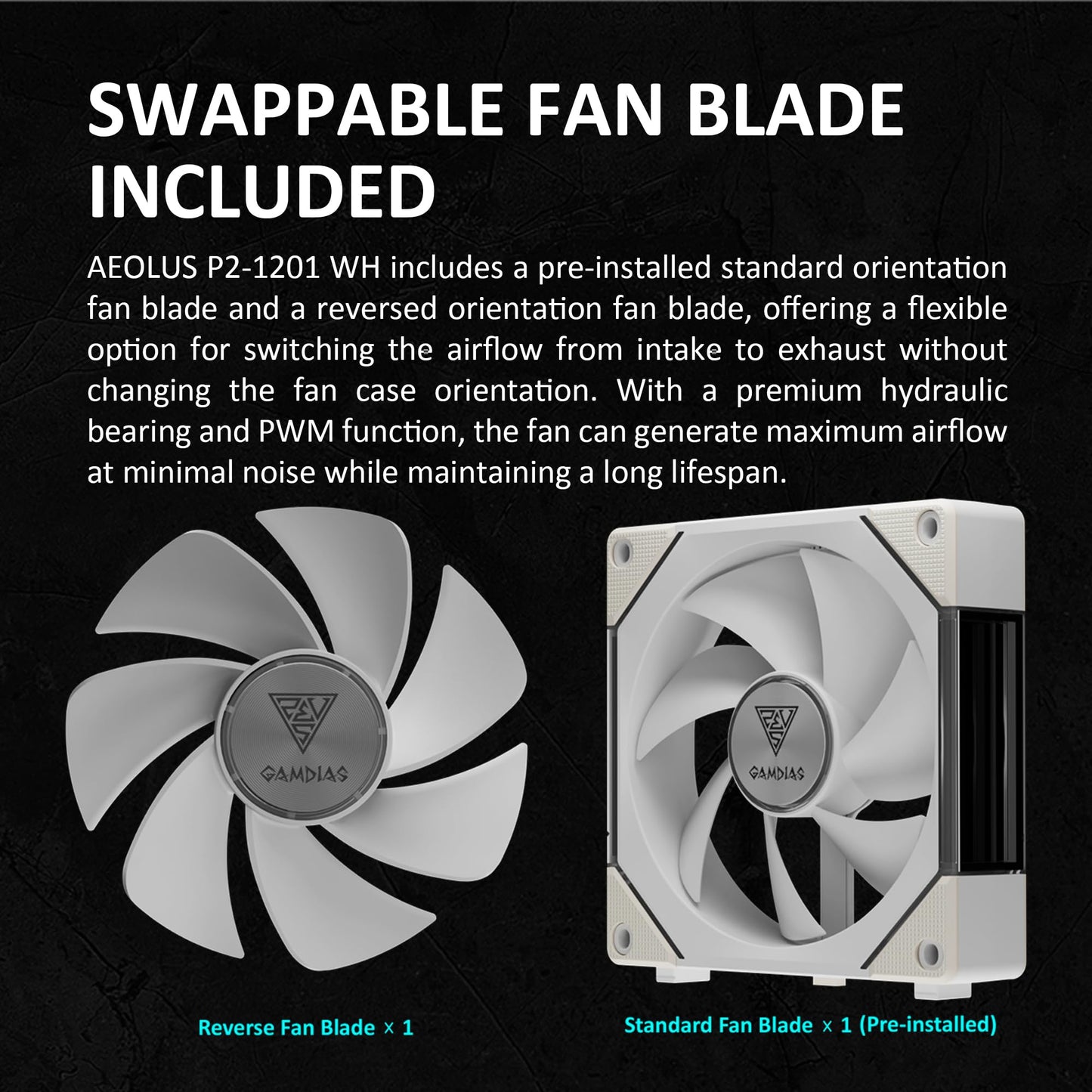 GAMDIAS Aeolus P2-1203U 120mm ARGB PWM Fan(3 Fan Pack w/USB Hub), Include Reverse Fan Blade x3, ARGB Sync Ready, Easy Installation & Cabless