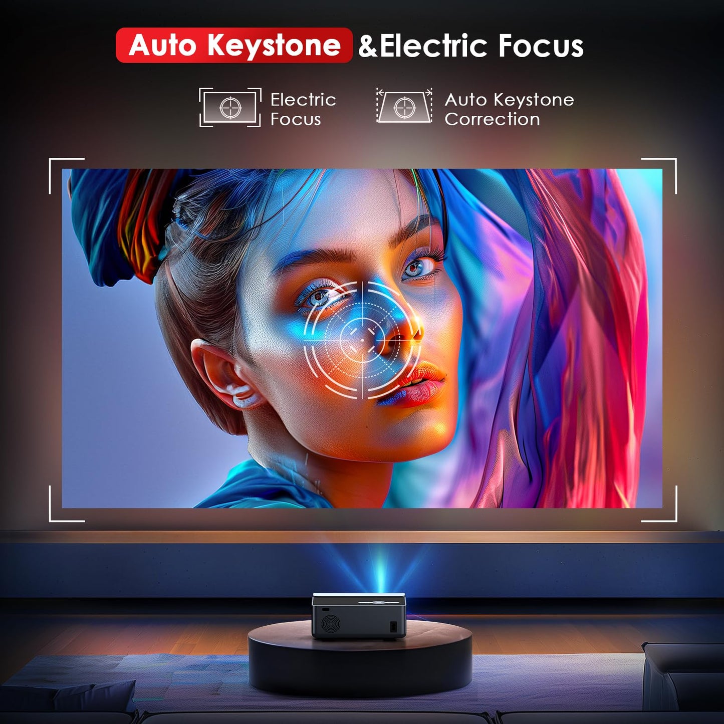 [Electric Focus] Projector with Wifi and Bluetooth, 22000L Auto Keystone Outdoor Projector 4K Support, JOWLURK Native 1080p Movie Projector