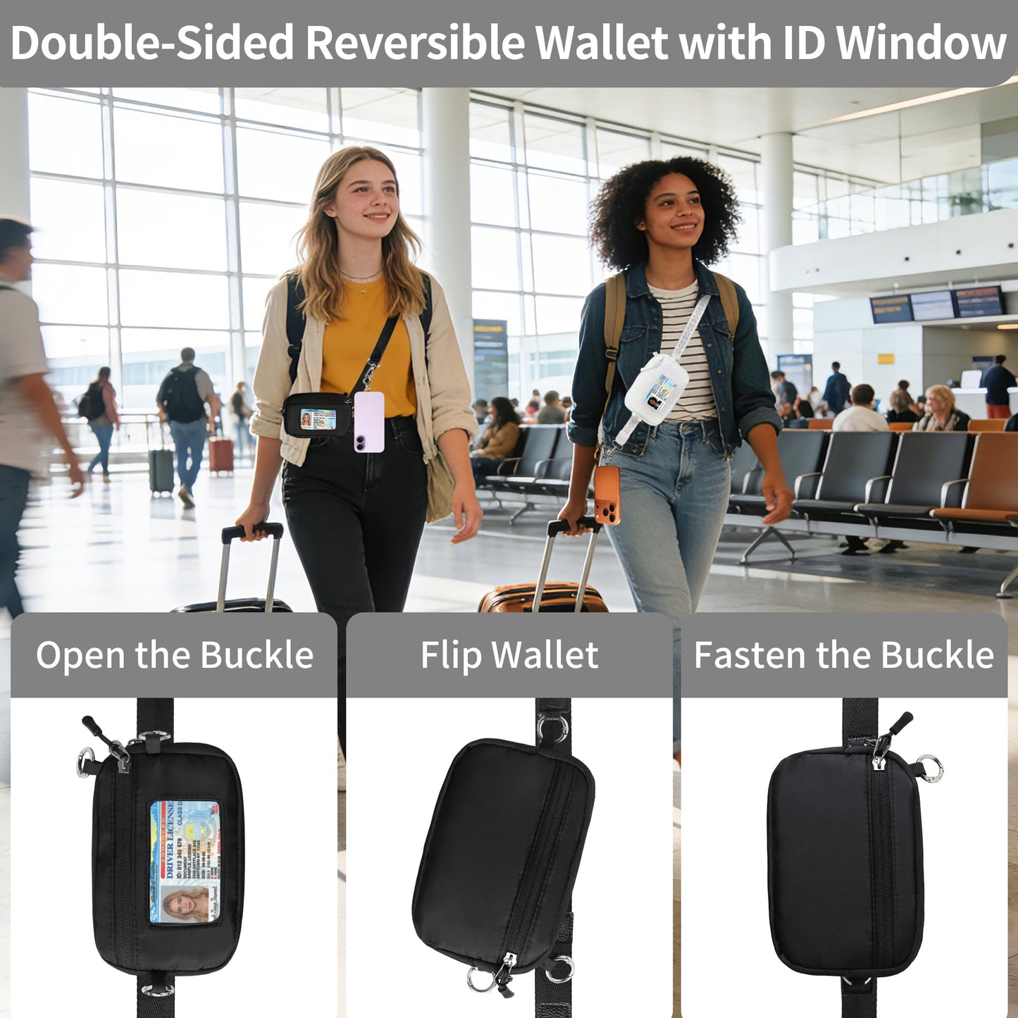 FUVLIFE Clip and Go Strap for Phone with Wallet Crossbody, Cell Phone Lanyard for Women Men, Adjustable Phone Strap with Detachable RFID Wristlet