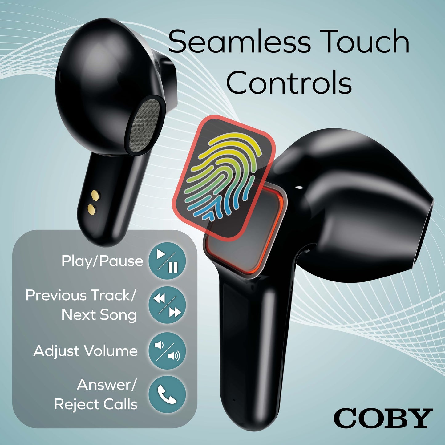 Coby Sweat-Resistant True Wireless Earbuds, Noise-Isolating Bluetooth Earbuds with Secure-Fit in-Ear Tips, Voice-Assistant Support, Built-in Mic…