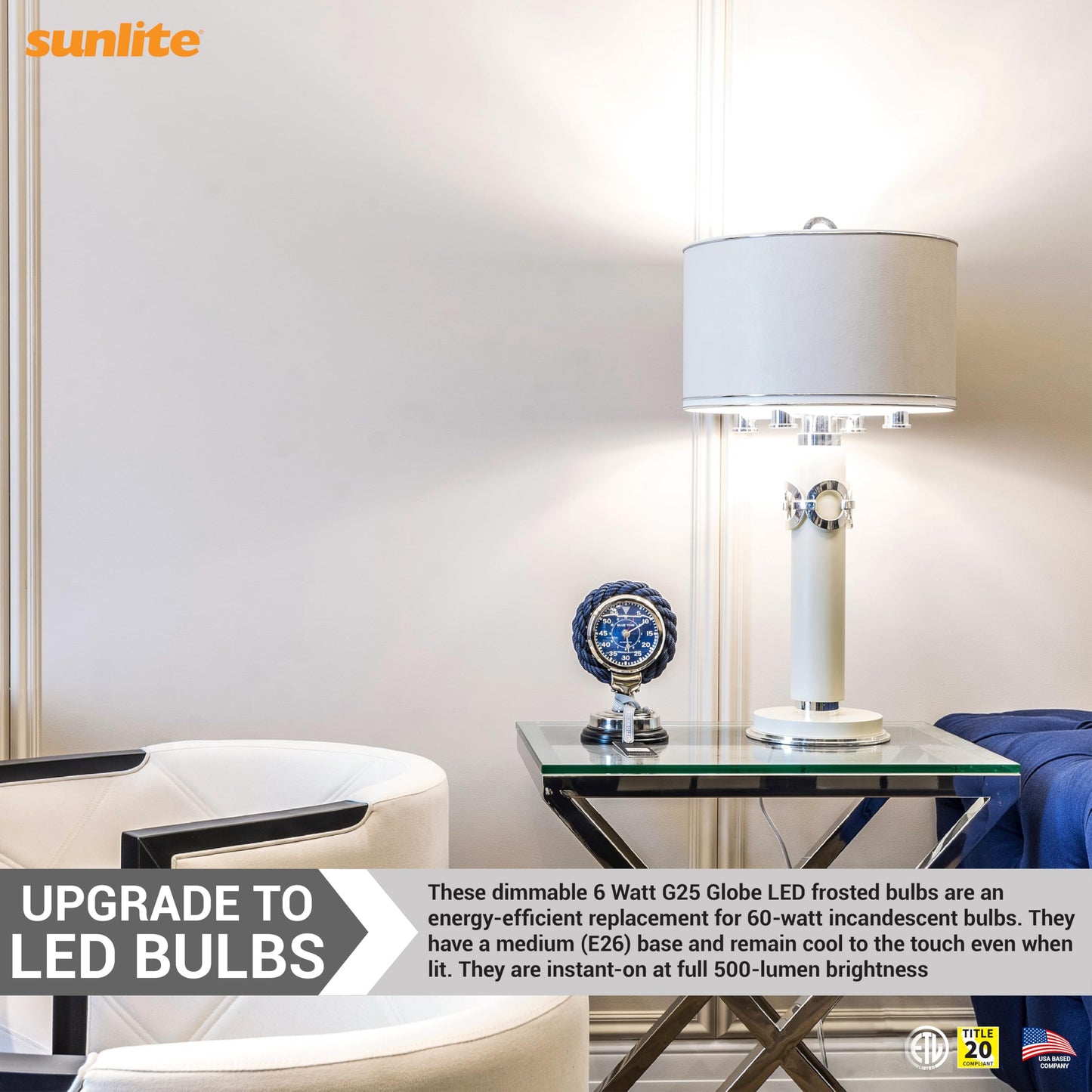 Sunlite G25 Globe Light Bulbs, 6W (60W Equi.), Medium E26 Base, 500 Lmns, Dimmable Round Type G Vanity LED Bulb, Frosted, 90 CRI, Title-20 Compliant