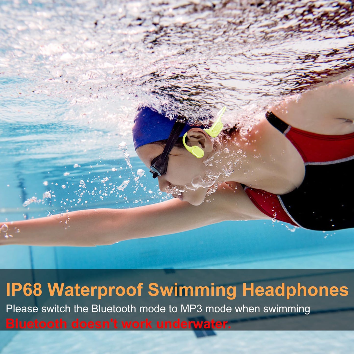 RR SPORTS Bone Conduction Bluetooth Headphones-SwimBeats,IP68 Waterproof Swimming Headphones with 32GB MP3 Player, Lightweight Open Ear Design