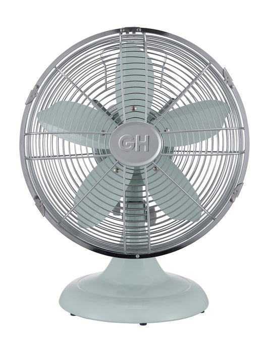 Good Housekeeping 92604 All-Metal 12" Retro Desk Office Table Fan with Wide Oscillation, 3-Speed Settings & Carrying Handle, Breezewave