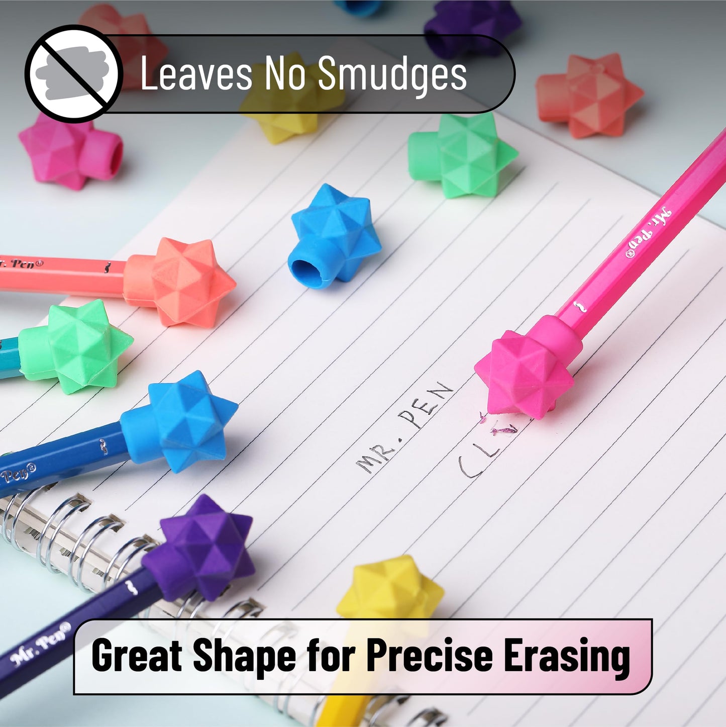 Mr. Pen- Pencil Top Erasers, 48 Pack, Vibrant Colors, Latex-Free