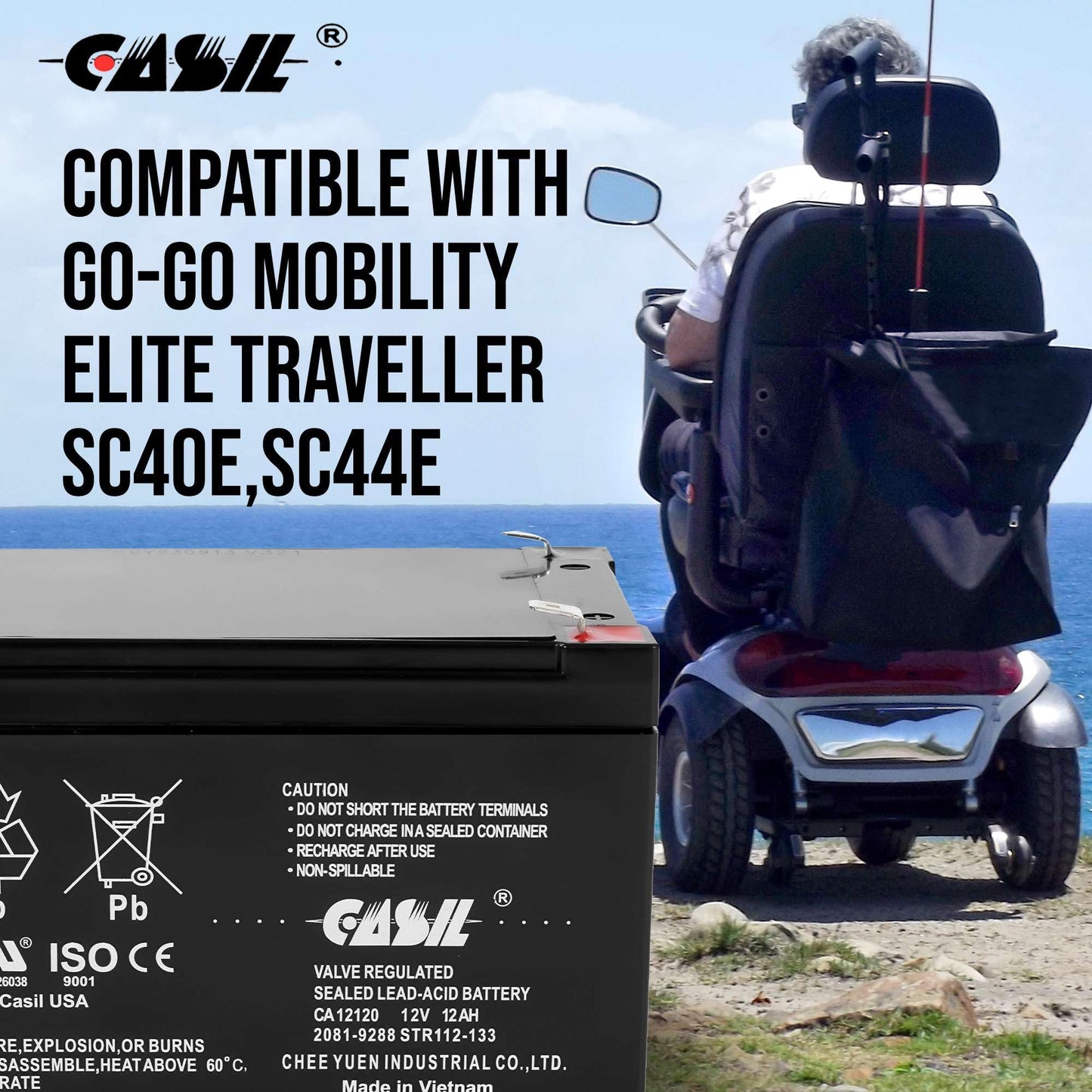 Casil 12V 12Ah SLA AGM Replacement Battery (2 Pack) | Compatible with Go-Go Mobility Elite Traveller SC40E SC44E | Sealed Lead Acid Mobility Scooter…