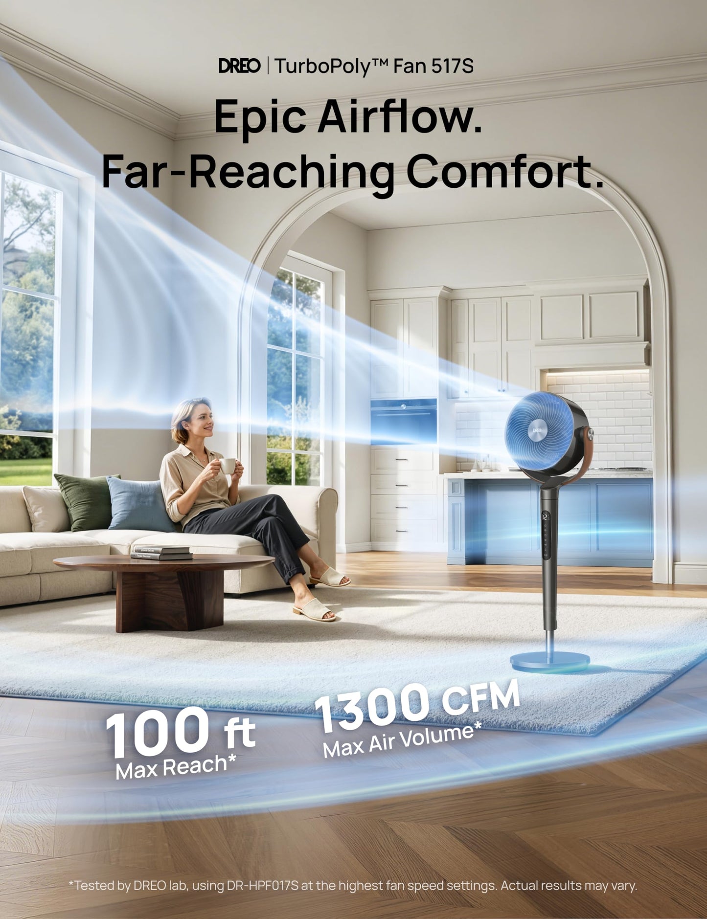 DREO Smart Fan for Bedroom, 120°+105° Omni-directional Oscillating, Quiet 20dB Fan, 100ft Air Circulator Pedestal Fan with DC Motor, 8 Speeds, 6