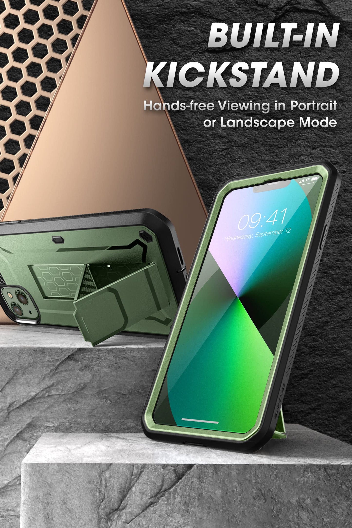 SUPCASE for iPhone 13 Case with Stand & Belt-Clip (Unicorn Beetle Pro), [Built-in Screen Protector] [Military-Grade Drop Protection] Heavy Duty Rugged