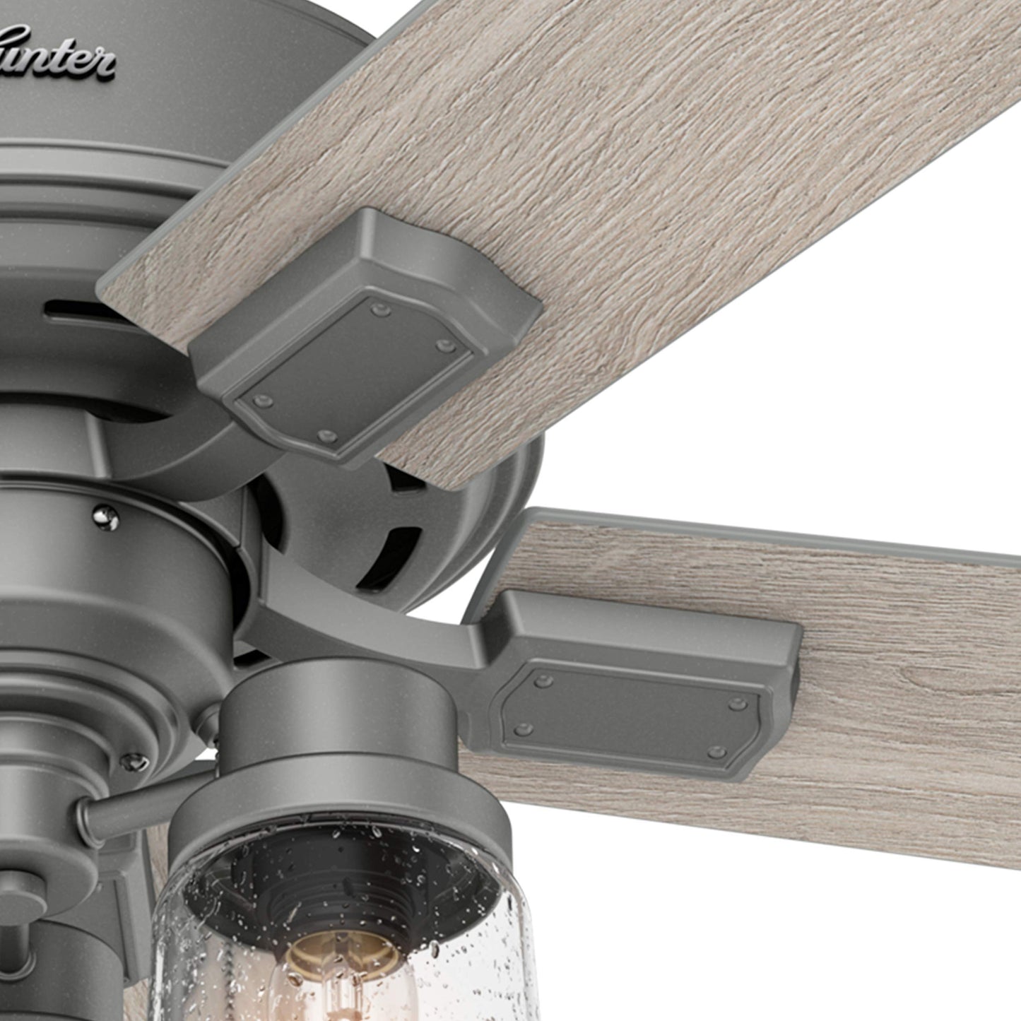 Hunter Fan 44 inch Casual Matte Silver Indoor Ceiling Fan with Light Kit and Pull Chain (Renewed)