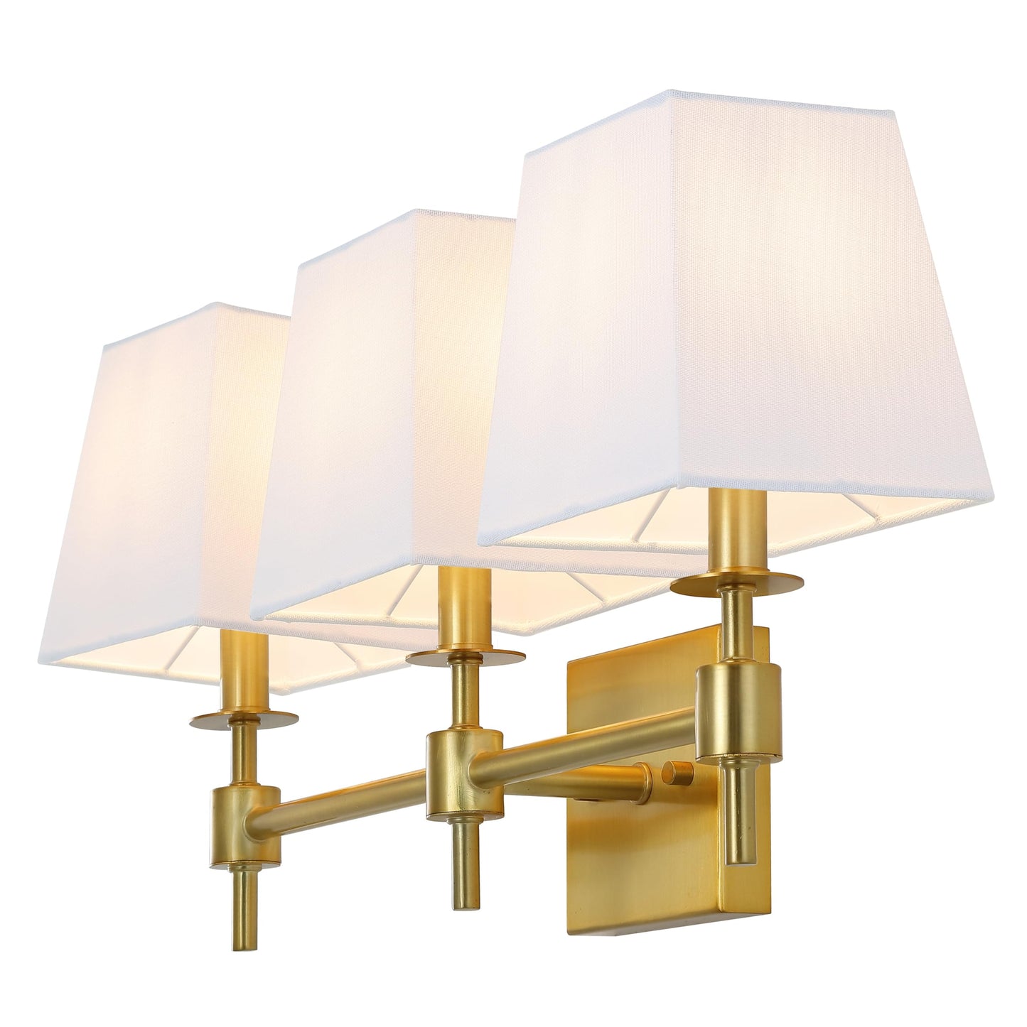 SAFAVIEH Lighting - Clelia 3-Light 21.2-Inch Wall Sconce - Brass - Fabric Shade - Modern 3-Light Design - Ideal for Vanity, Hallway, Bedroom, Bathroom