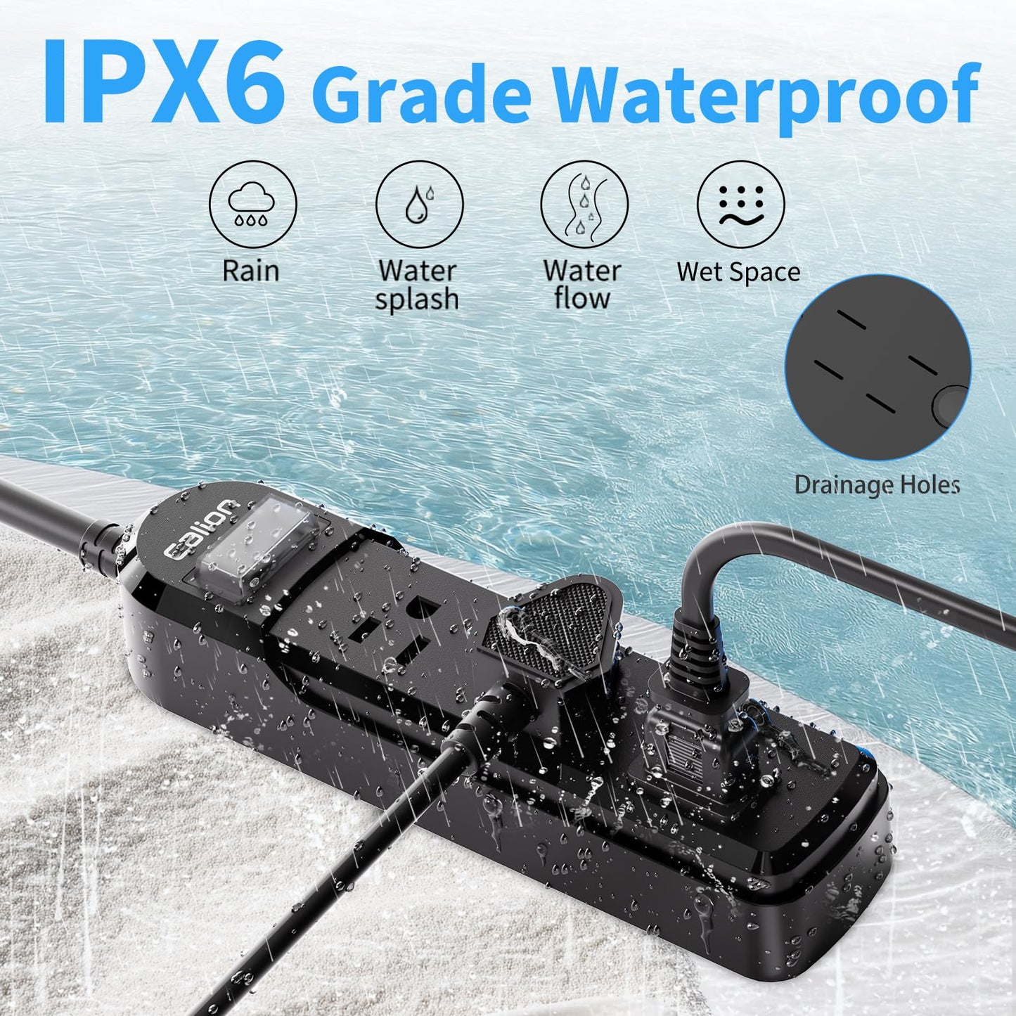 VNJ IPX6 Waterproof Outdoor Surge Protector Power Strip, 3AC Outlets 3FT Cord with On/Off Power Switch Safety Lock ETL Certified for Patio Garden